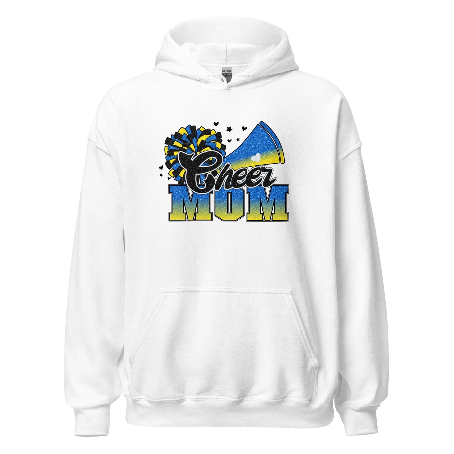 Cheer Mom Hoodie (blue and yellow) White / S Spirit Gear Collective Hoodie