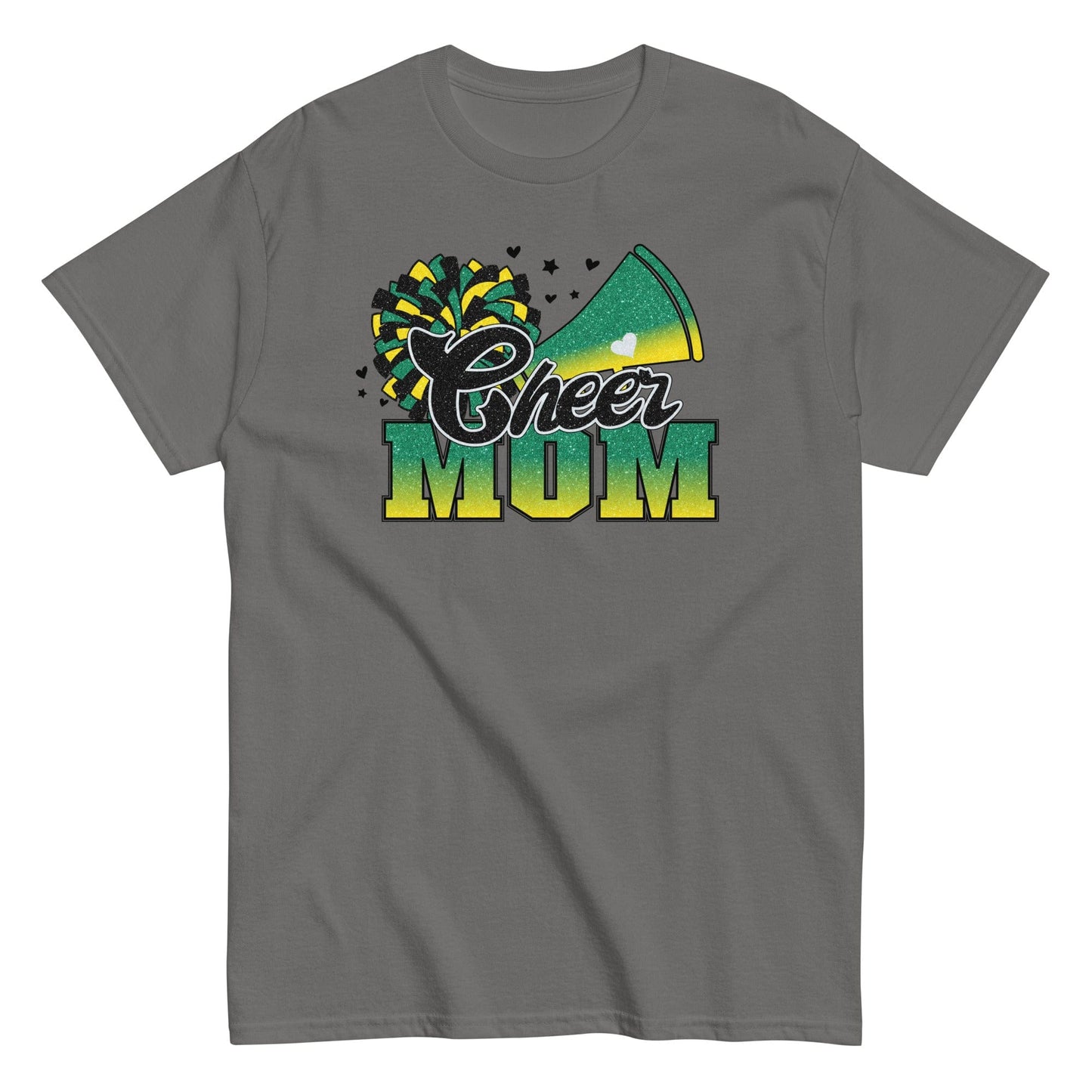 Cheer Mom Shirt (Green and Yellow) Charcoal / S Spirit Gear Collective T-Shirt