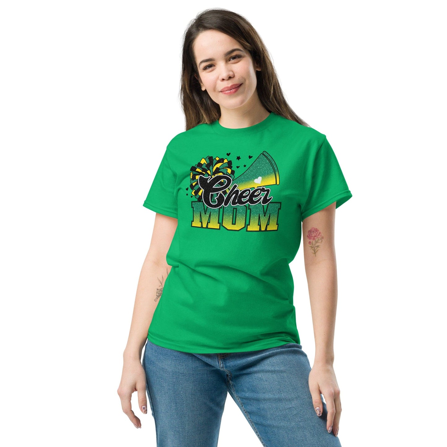 Cheer Mom Shirt (Green and Yellow) Spirit Gear Collective T-Shirt