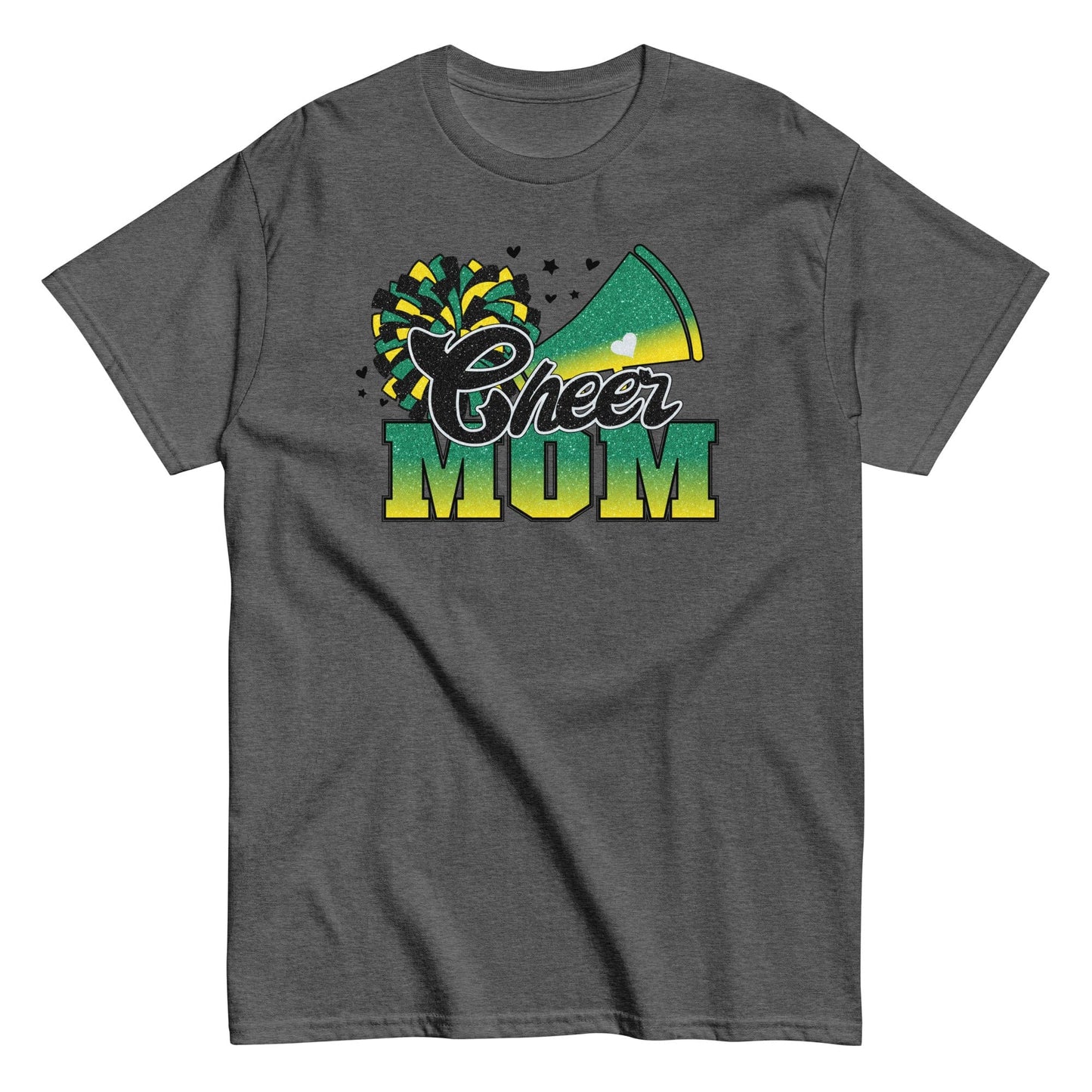 Cheer Mom Shirt (Green and Yellow) Dark Heather / S Spirit Gear Collective T-Shirt
