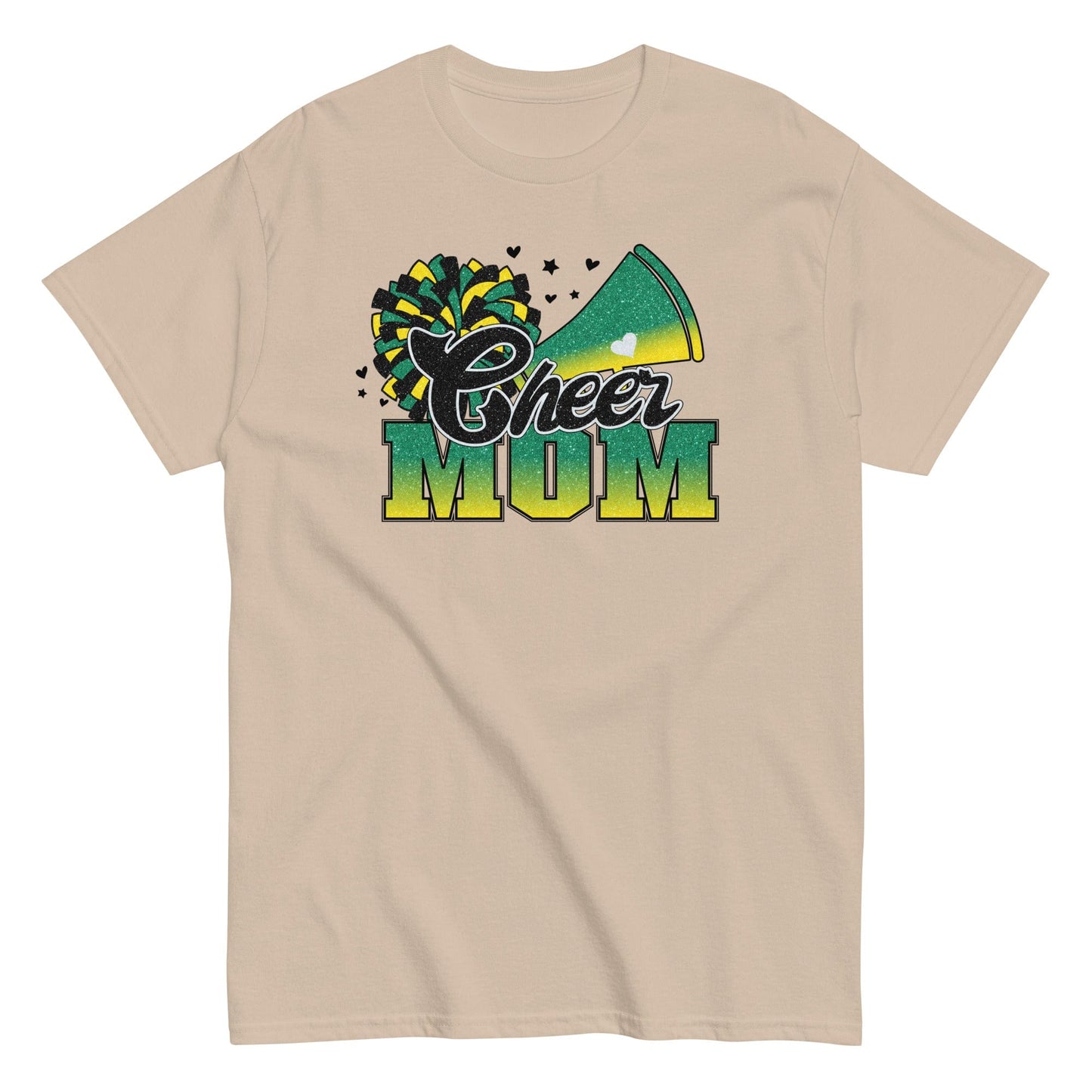 Cheer Mom Shirt (Green and Yellow) Sand / S Spirit Gear Collective T-Shirt
