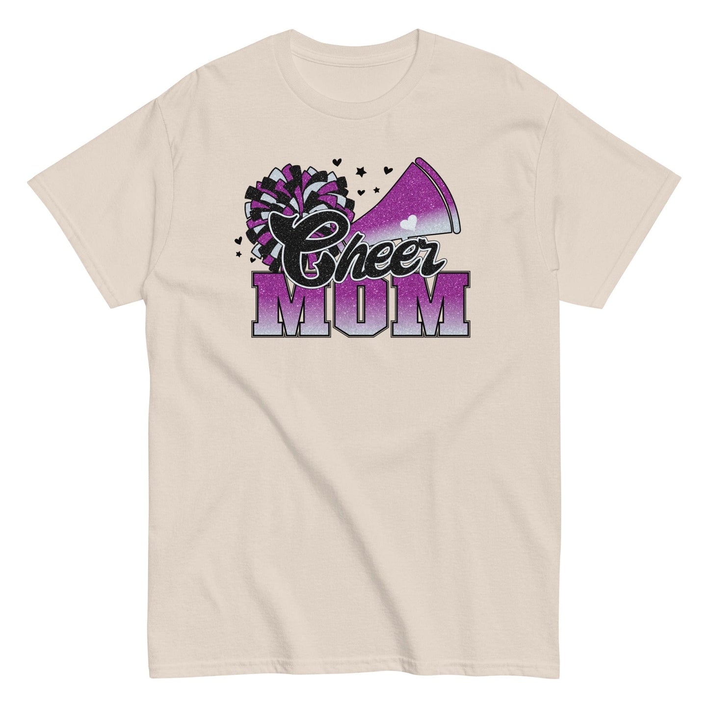 Cheer Mom Shirt (Purple and White) Natural / S Spirit Gear Collective T-Shirt