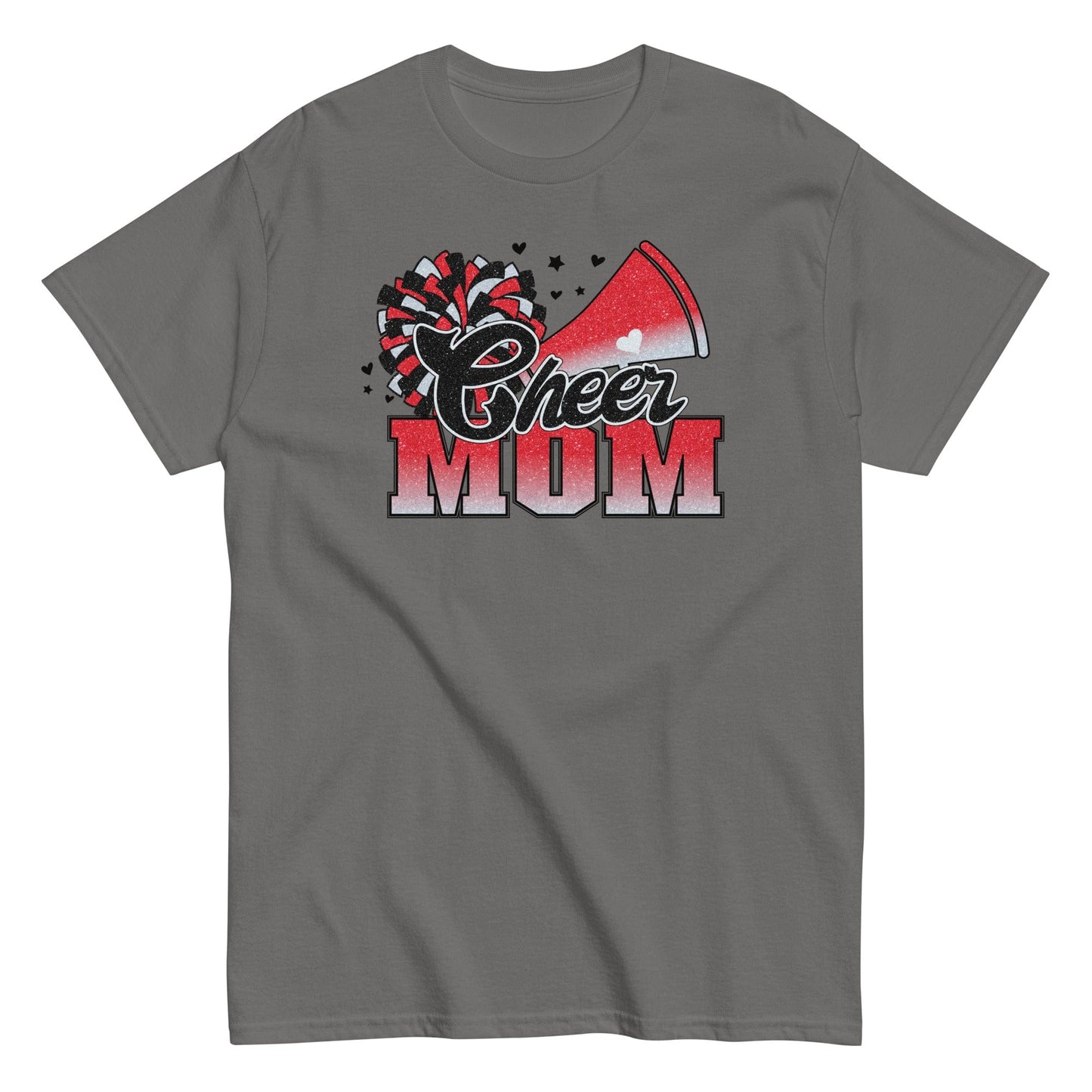 Cheer Mom Shirt (Red and White) Charcoal / S Spirit Gear Collective T-Shirt