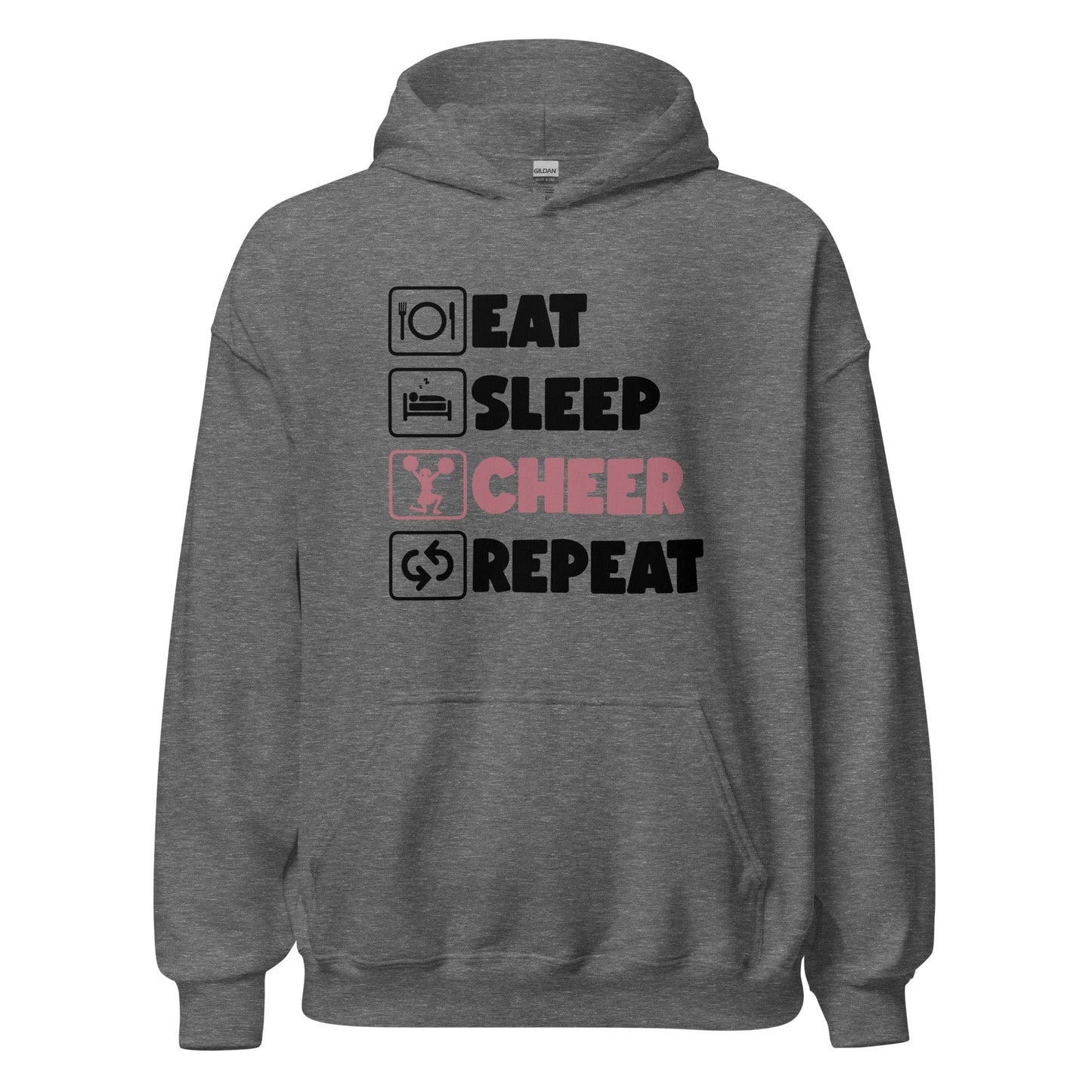 Eat Sleep Cheer Repeat Hoodie Graphite Heather / S Spirit Gear Collective Hoodie