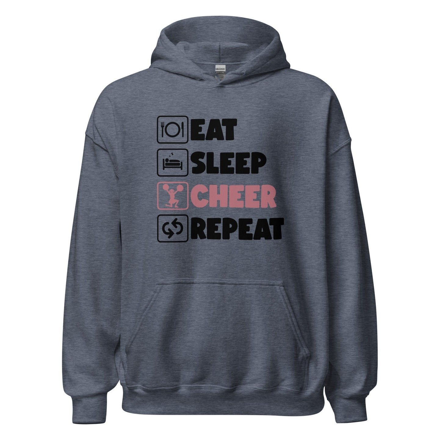 Eat Sleep Cheer Repeat Hoodie Heather Sport Dark Navy / S Spirit Gear Collective Hoodie