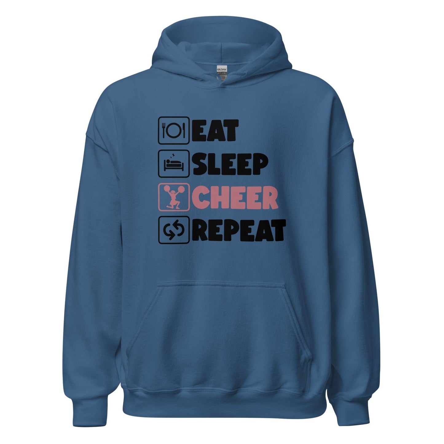 Eat Sleep Cheer Repeat Hoodie Indigo Blue / S Spirit Gear Collective Hoodie