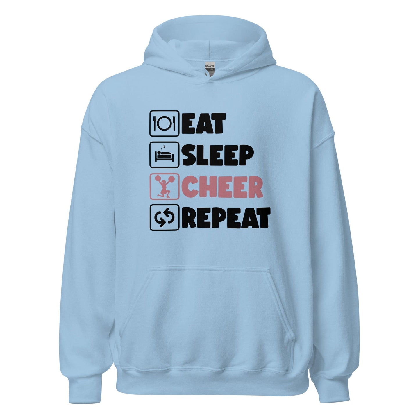 Eat Sleep Cheer Repeat Hoodie Light Blue / S Spirit Gear Collective Hoodie