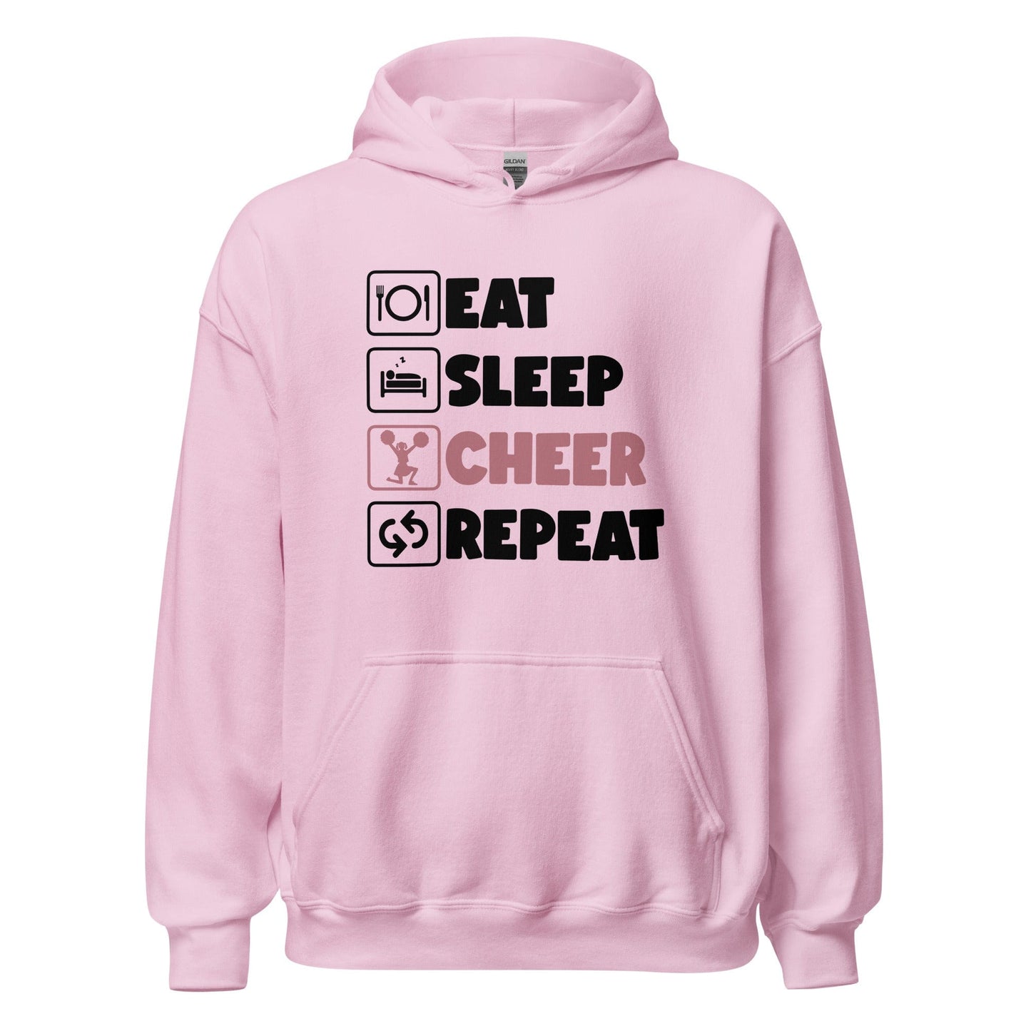 Eat Sleep Cheer Repeat Hoodie Light Pink / S Spirit Gear Collective Hoodie