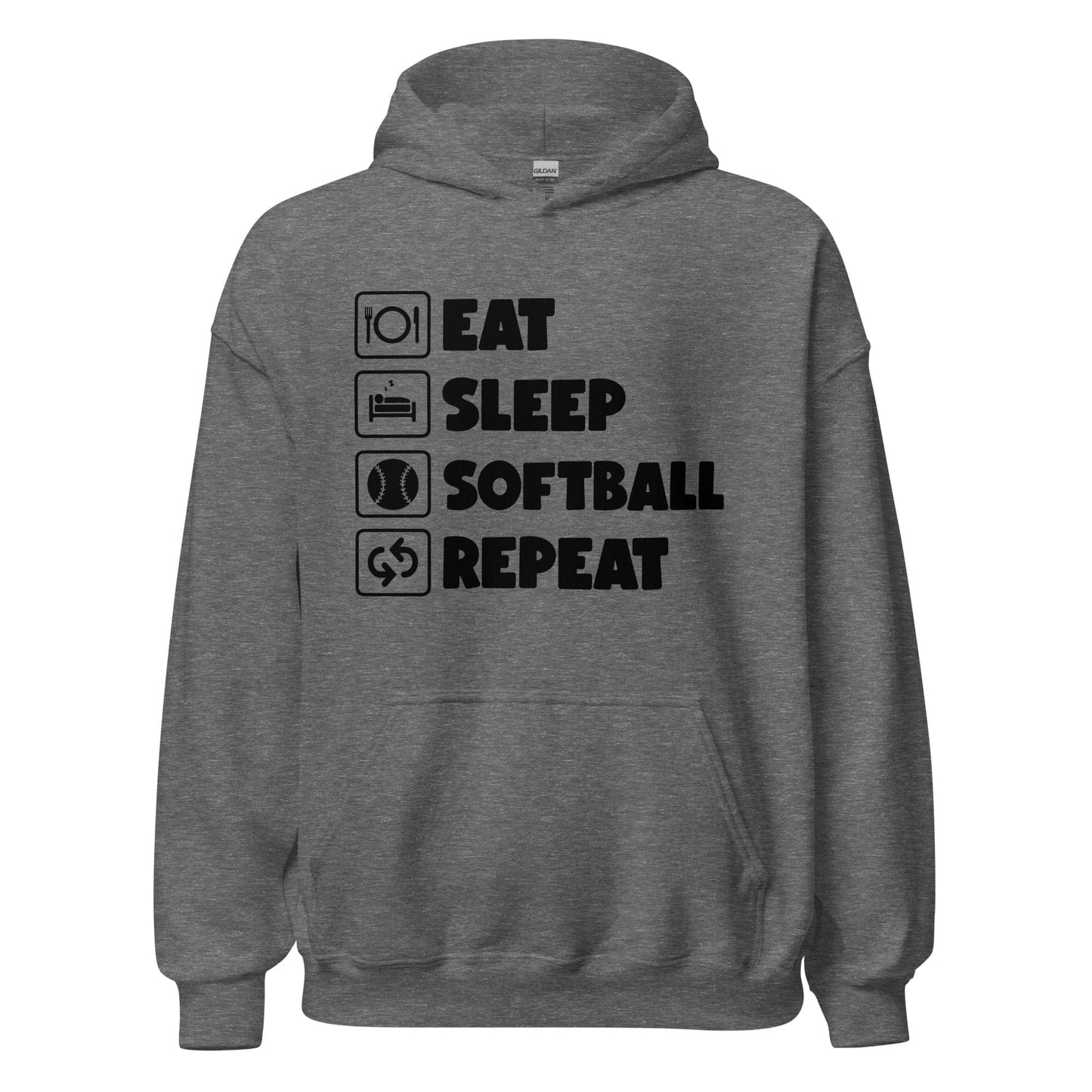 Eat, Sleep, Softball, Repeat Hoodie Graphite Heather / S Spirit Gear Collective Hoodie