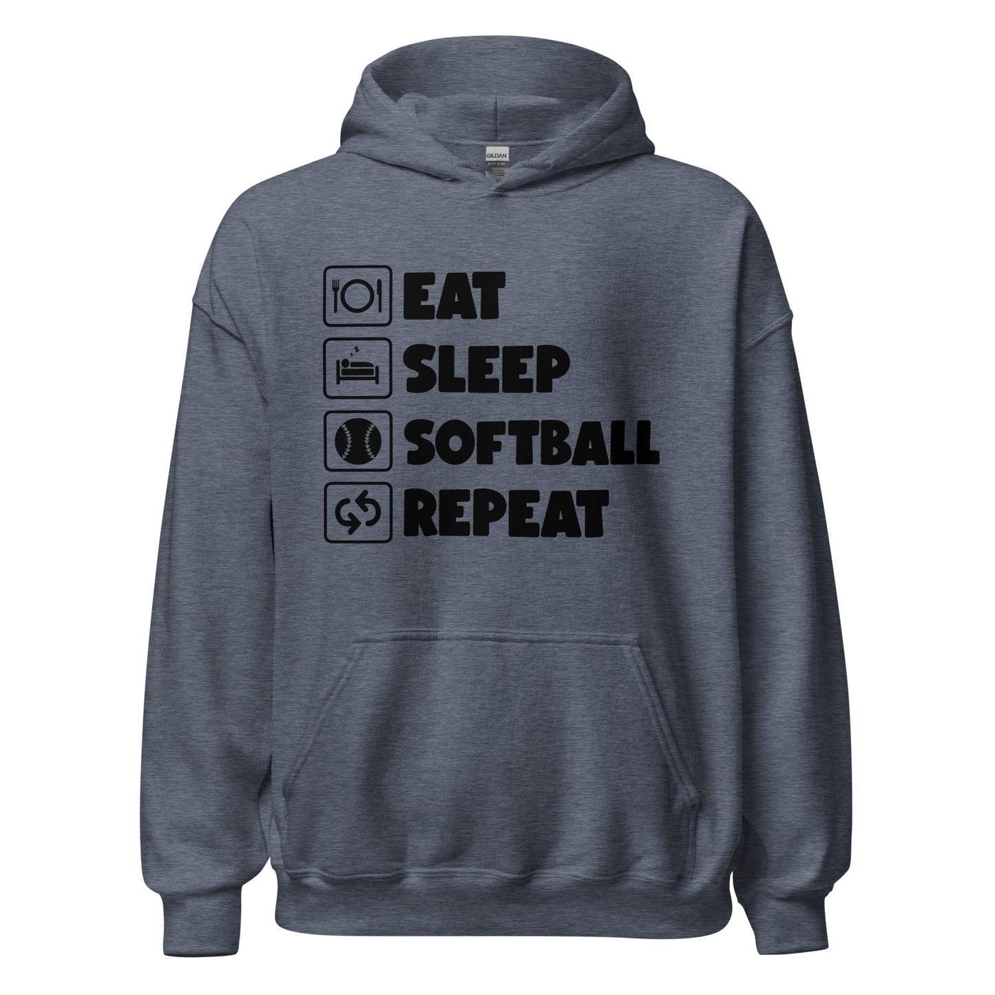 Eat, Sleep, Softball, Repeat Hoodie Heather Sport Dark Navy / S Spirit Gear Collective Hoodie