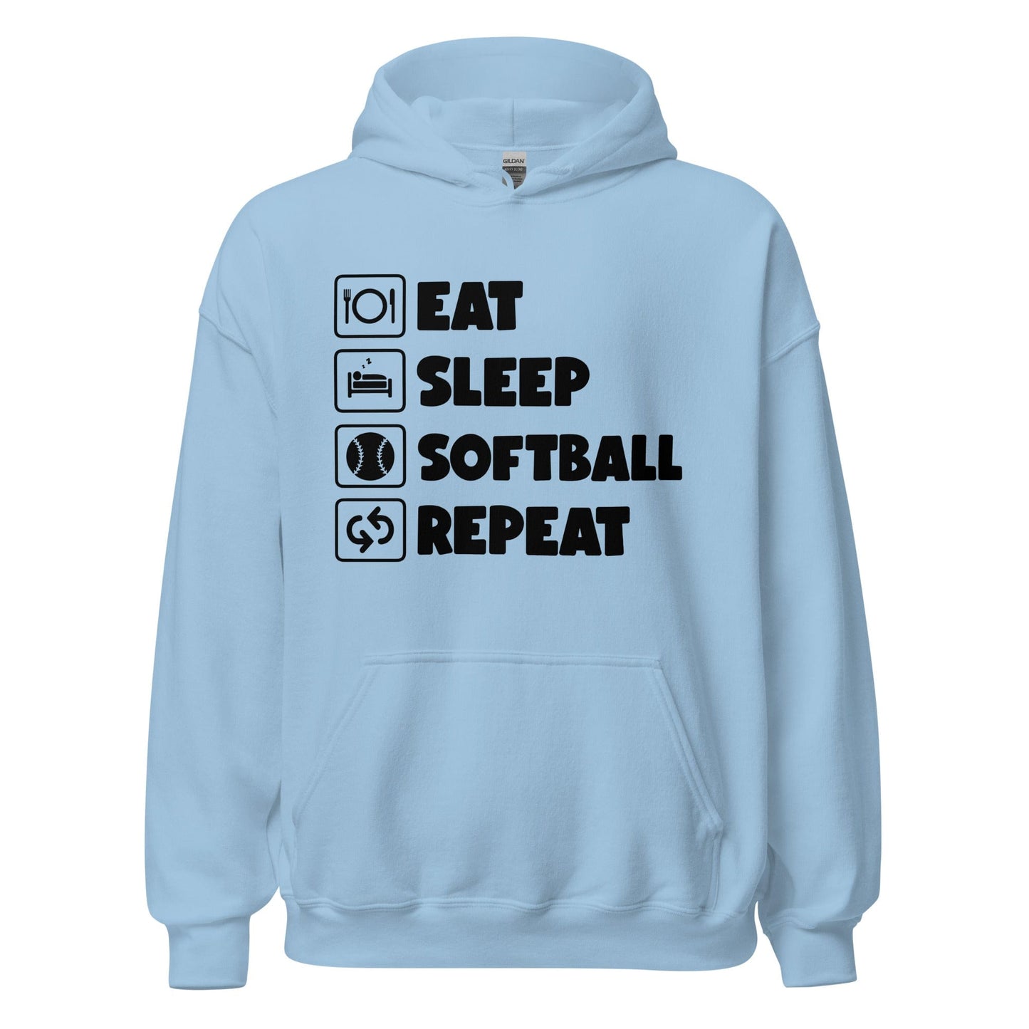 Eat, Sleep, Softball, Repeat Hoodie Light Blue / S Spirit Gear Collective Hoodie