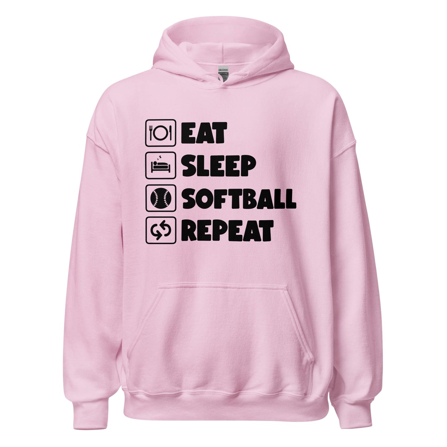 Eat, Sleep, Softball, Repeat Hoodie Light Pink / S Spirit Gear Collective Hoodie