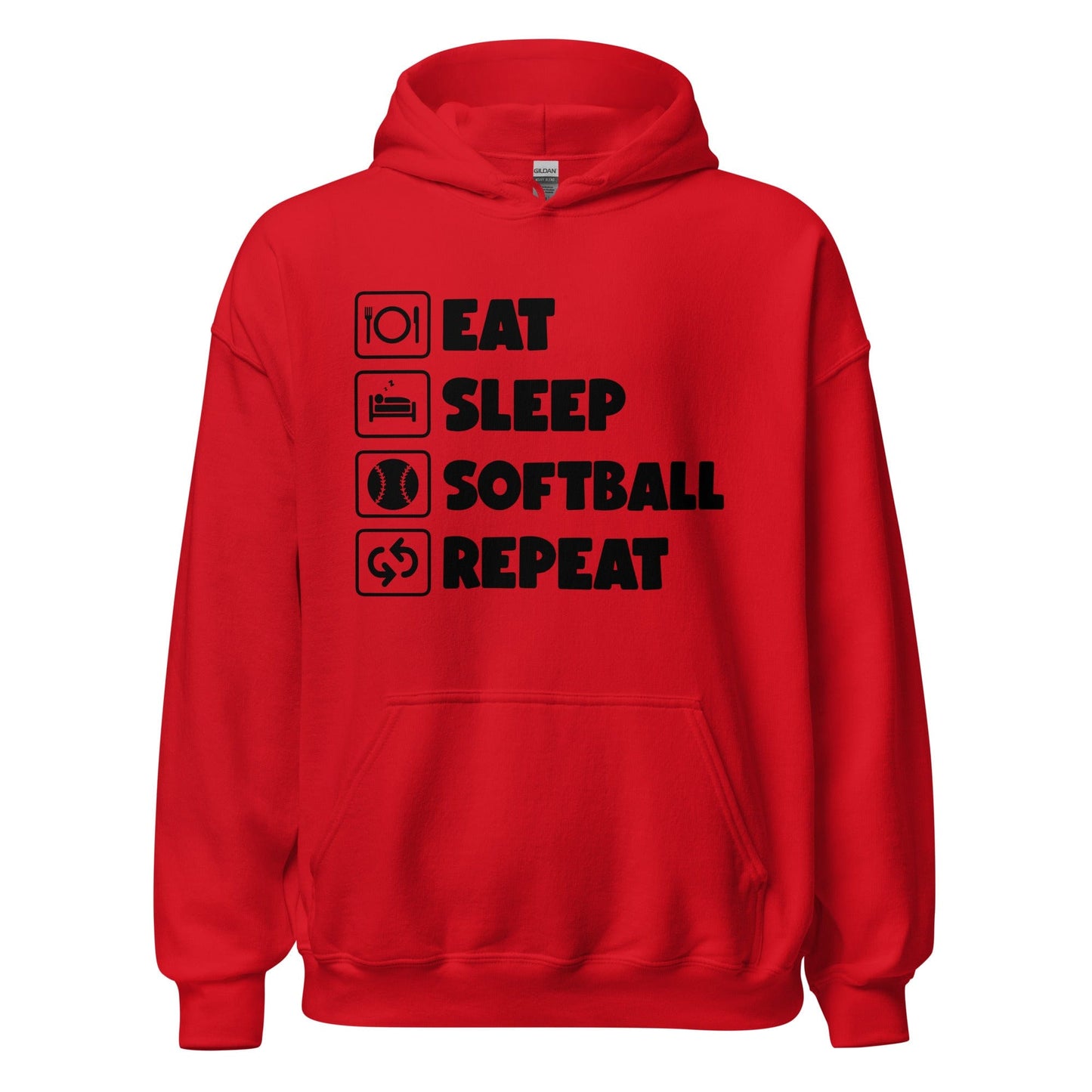 Eat, Sleep, Softball, Repeat Hoodie Red / S Spirit Gear Collective Hoodie