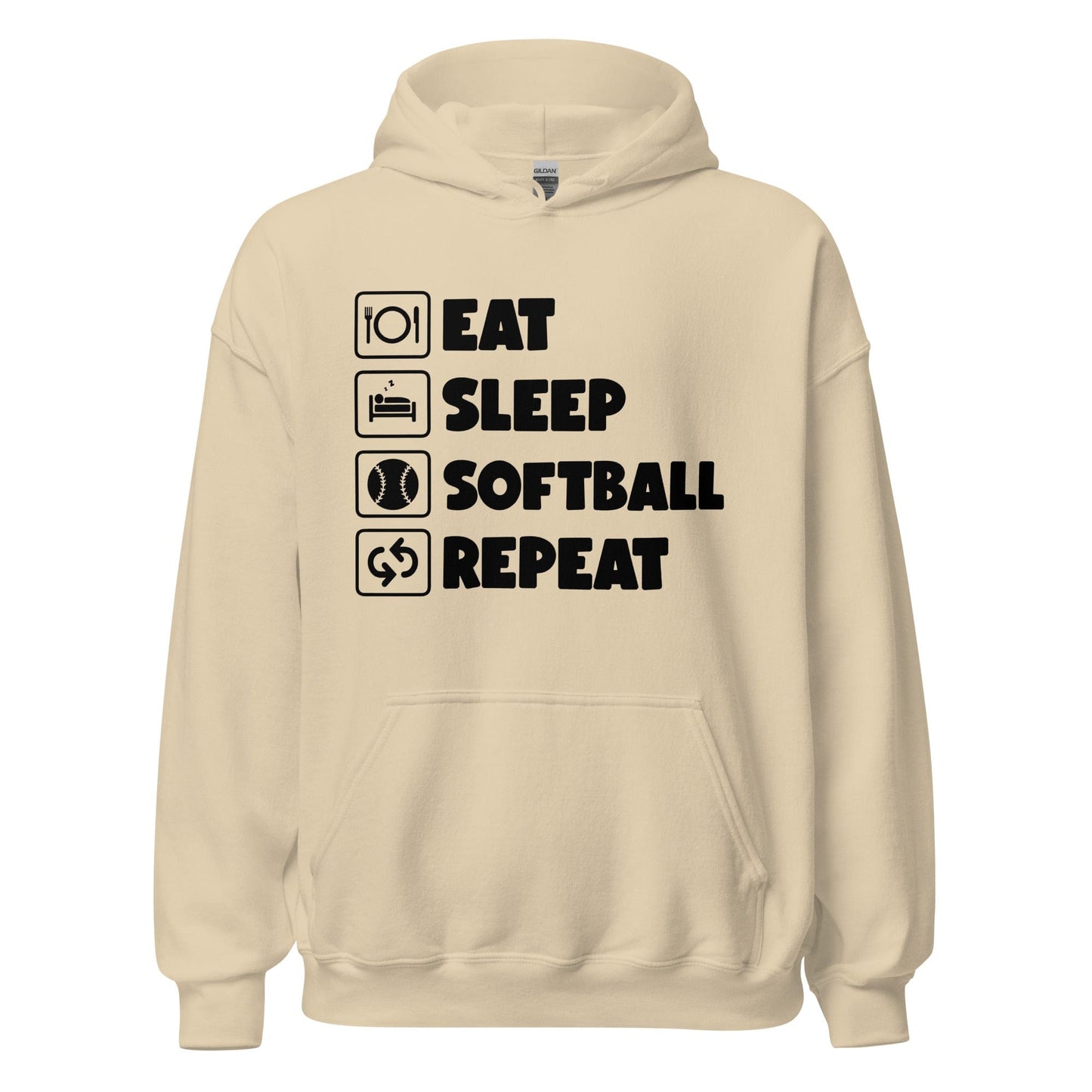 Eat, Sleep, Softball, Repeat Hoodie Sand / S Spirit Gear Collective Hoodie