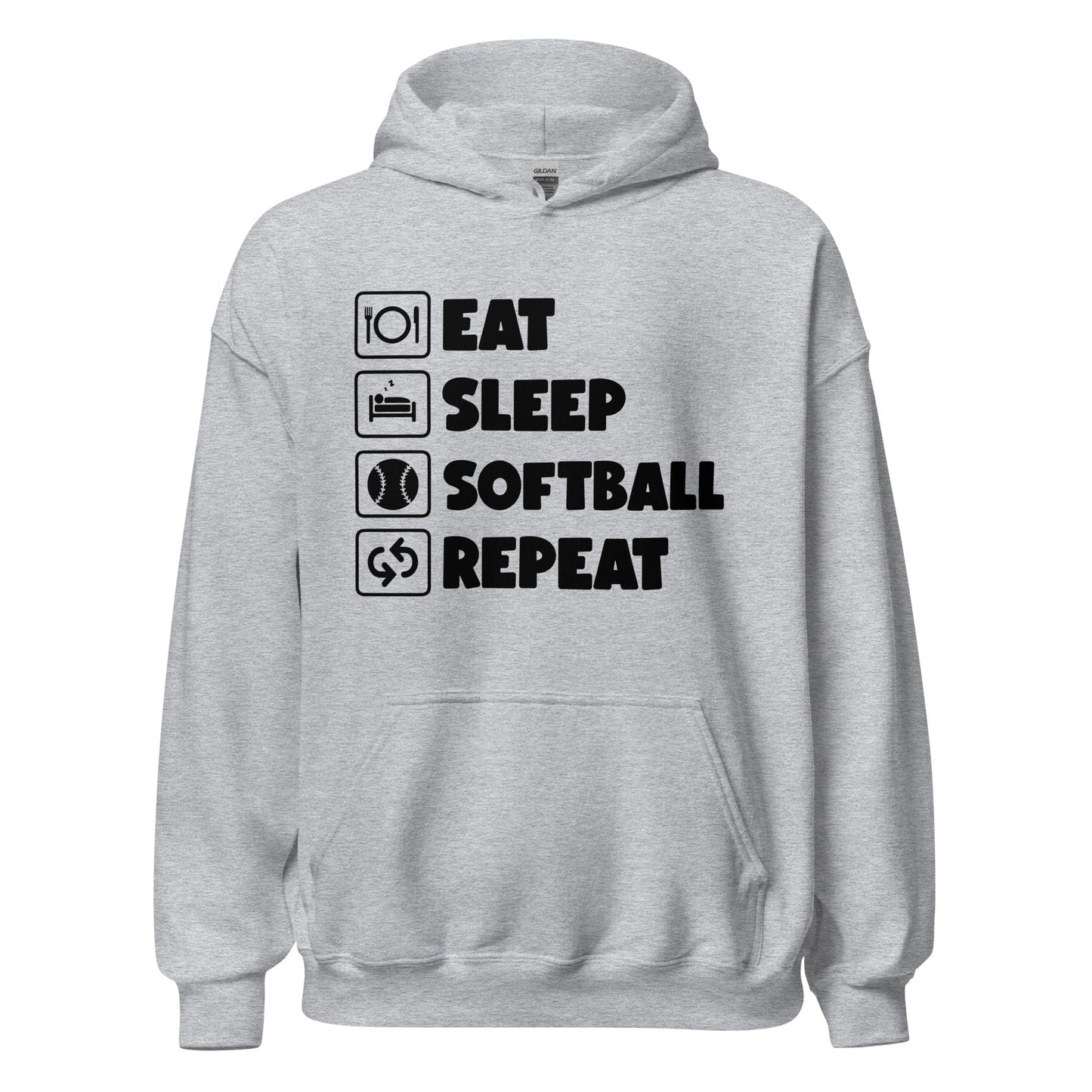 Eat, Sleep, Softball, Repeat Hoodie Sport Grey / S Spirit Gear Collective Hoodie