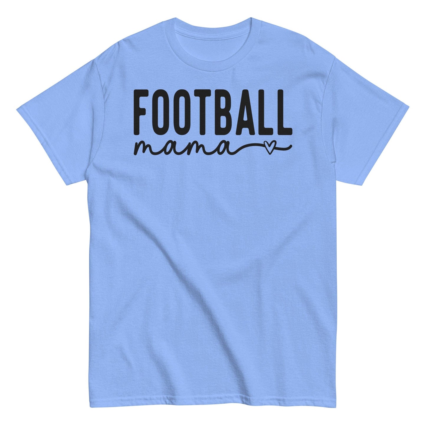 Football Mama Shirt - Bold Text with Heart - Black Font Carolina Blue / S Spirit Gear Collective T-Shirt