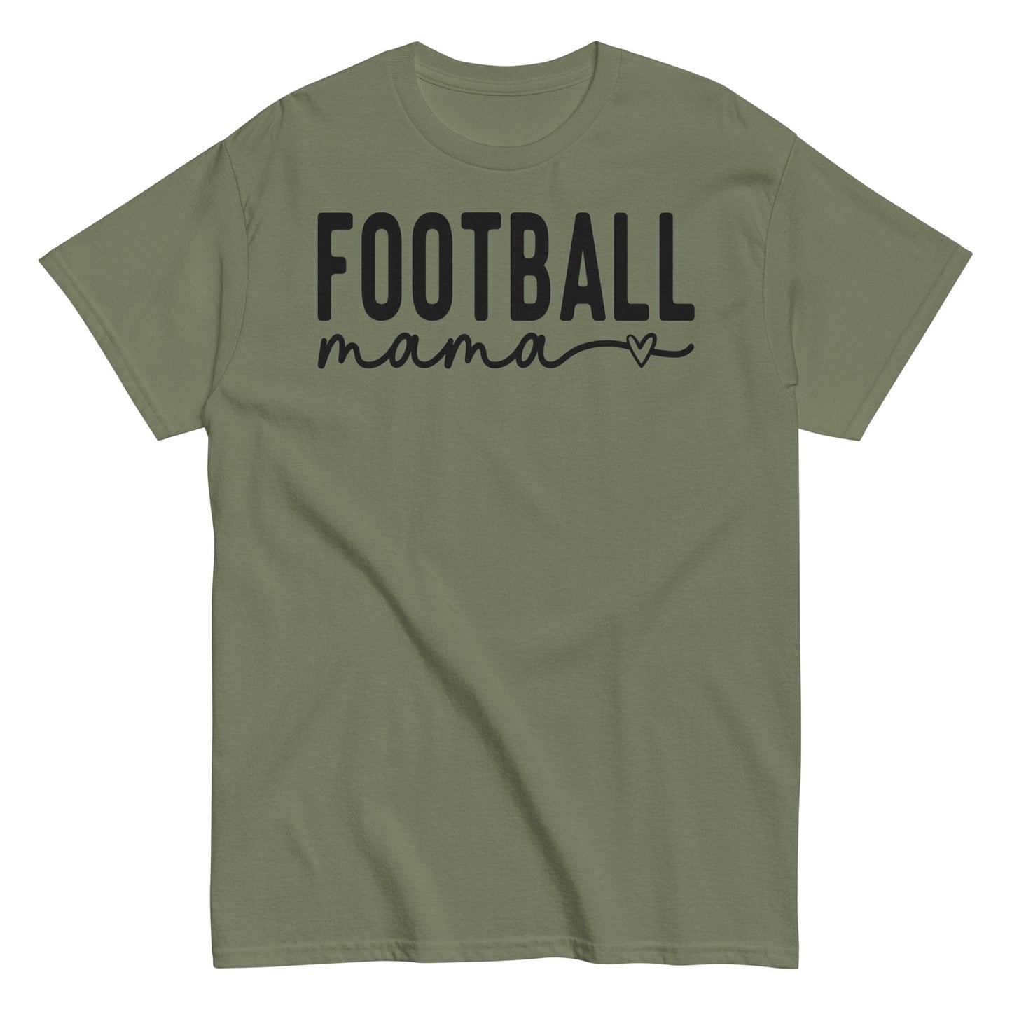 Football Mama Shirt - Bold Text with Heart - Black Font Military Green / S Spirit Gear Collective T-Shirt