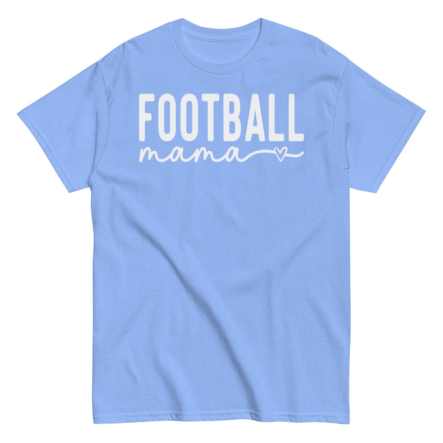 Football Mama Shirt - Bold Text with Heart - White Font Carolina Blue / S Spirit Gear Collective T-Shirt