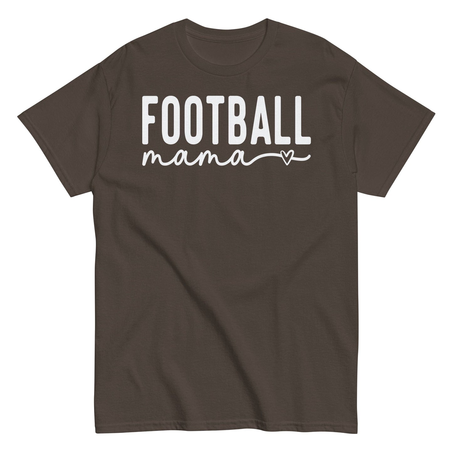 Football Mama Shirt - Bold Text with Heart - White Font Dark Chocolate / S Spirit Gear Collective T-Shirt