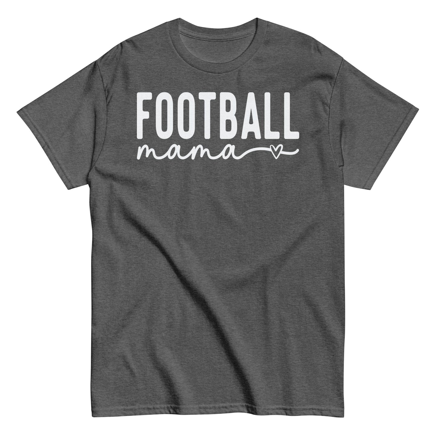 Football Mama Shirt - Bold Text with Heart - White Font Dark Heather / S Spirit Gear Collective T-Shirt