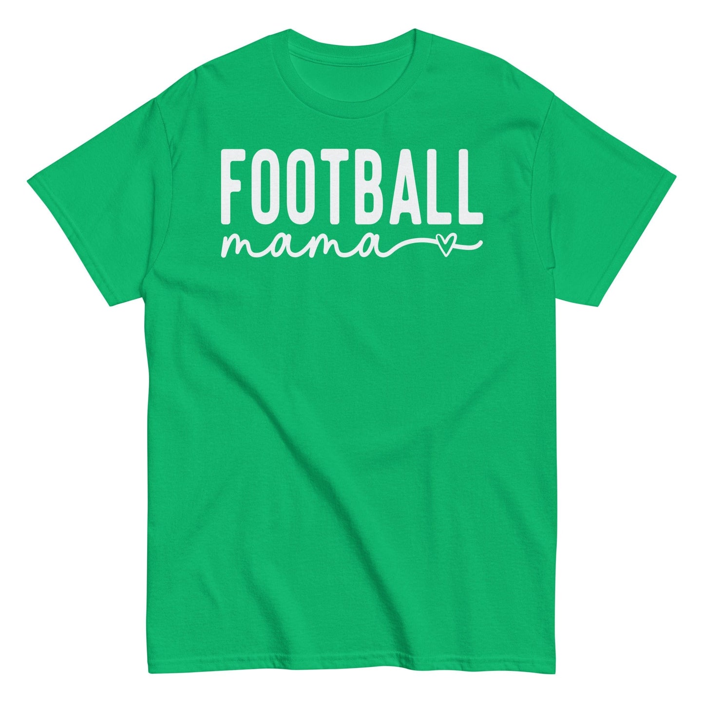 Football Mama Shirt - Bold Text with Heart - White Font Irish Green / S Spirit Gear Collective T-Shirt