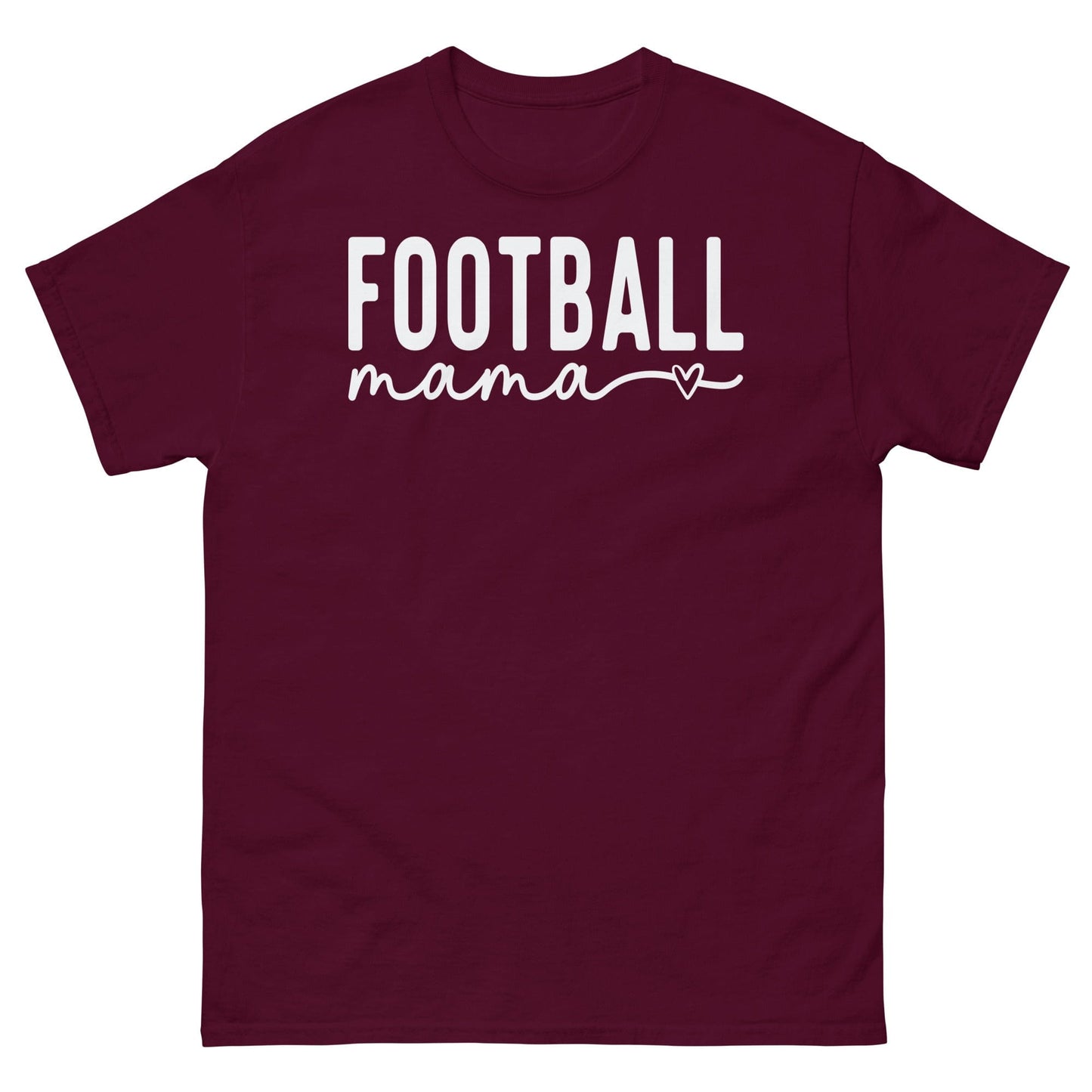 Football Mama Shirt - Bold Text with Heart - White Font Maroon / S Spirit Gear Collective T-Shirt
