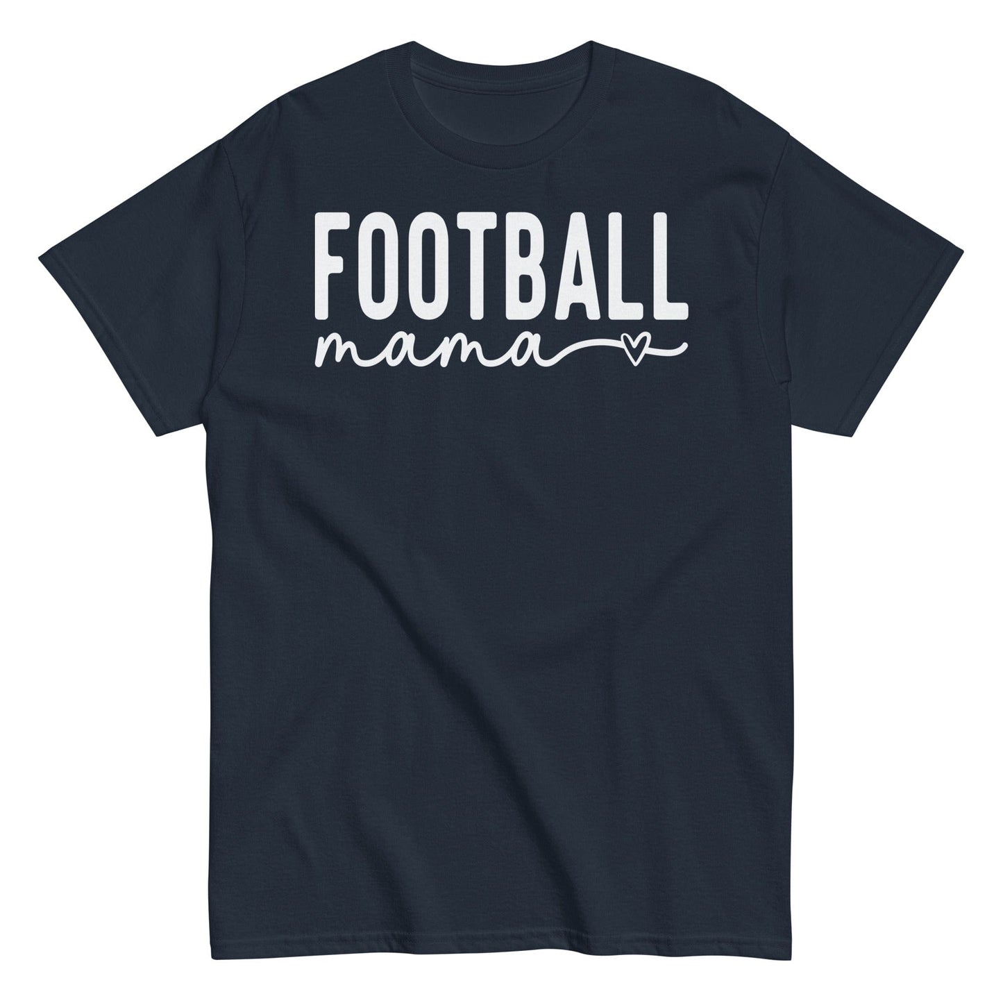 Football Mama Shirt - Bold Text with Heart - White Font Navy / S Spirit Gear Collective T-Shirt