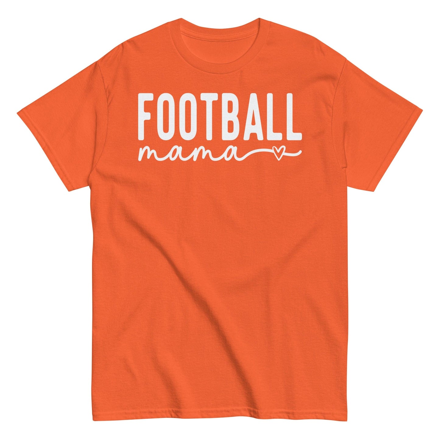 Football Mama Shirt - Bold Text with Heart - White Font Orange / S Spirit Gear Collective T-Shirt