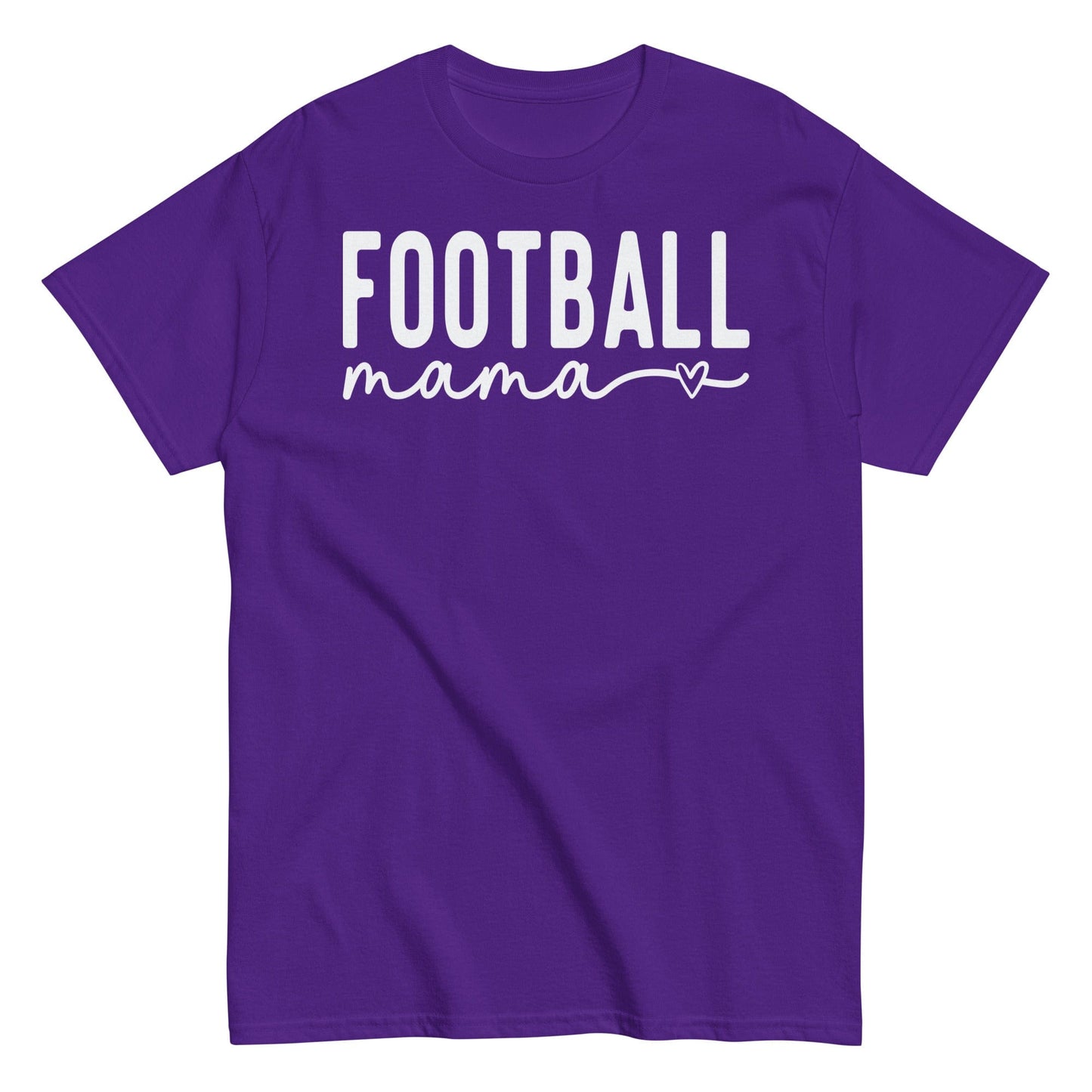 Football Mama Shirt - Bold Text with Heart - White Font Purple / S Spirit Gear Collective T-Shirt