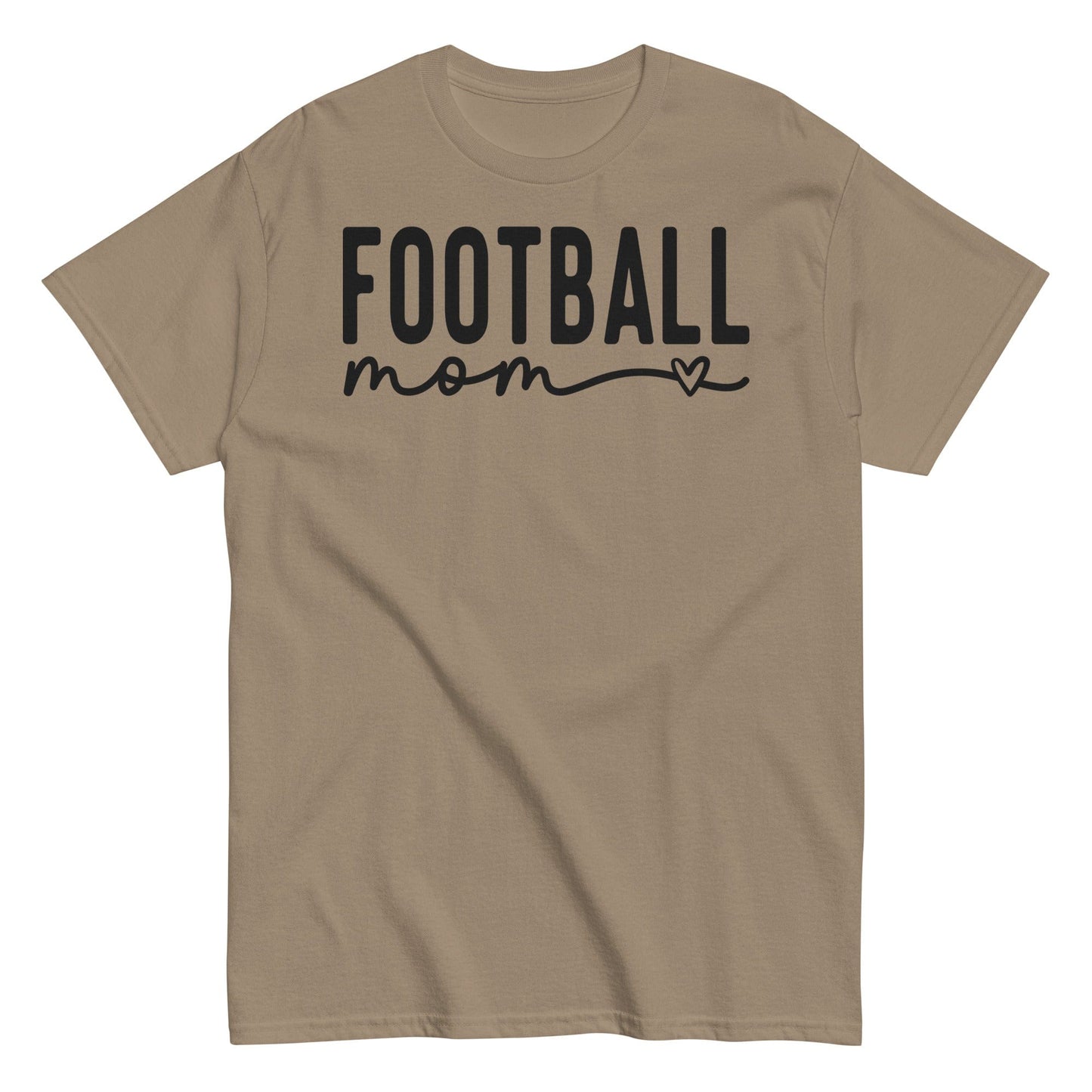 Football Mom Shirt - Bold Text with Heart - Black Text Brown Savana / S Spirit Gear Collective T-Shirt
