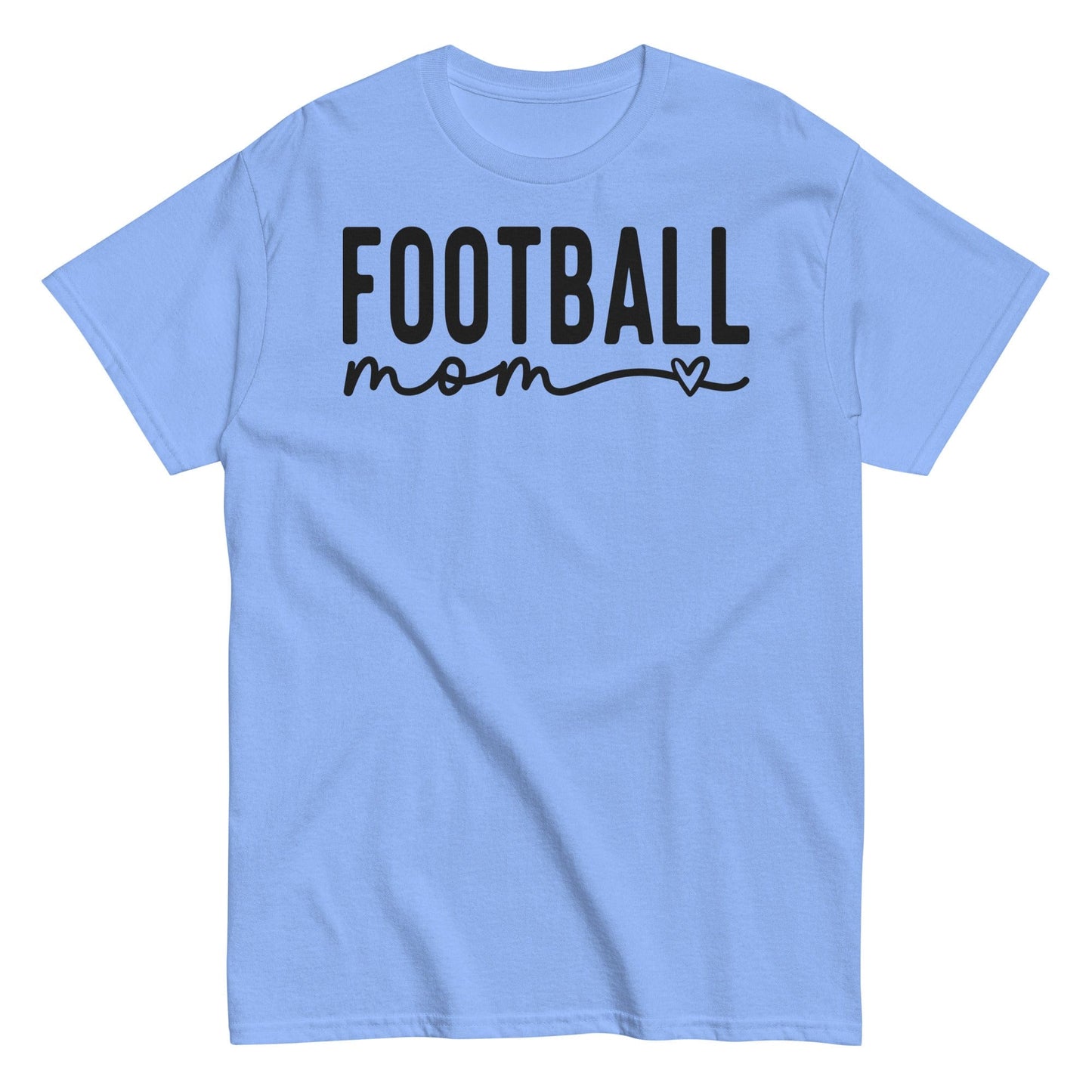 Football Mom Shirt - Bold Text with Heart - Black Text Carolina Blue / S Spirit Gear Collective T-Shirt