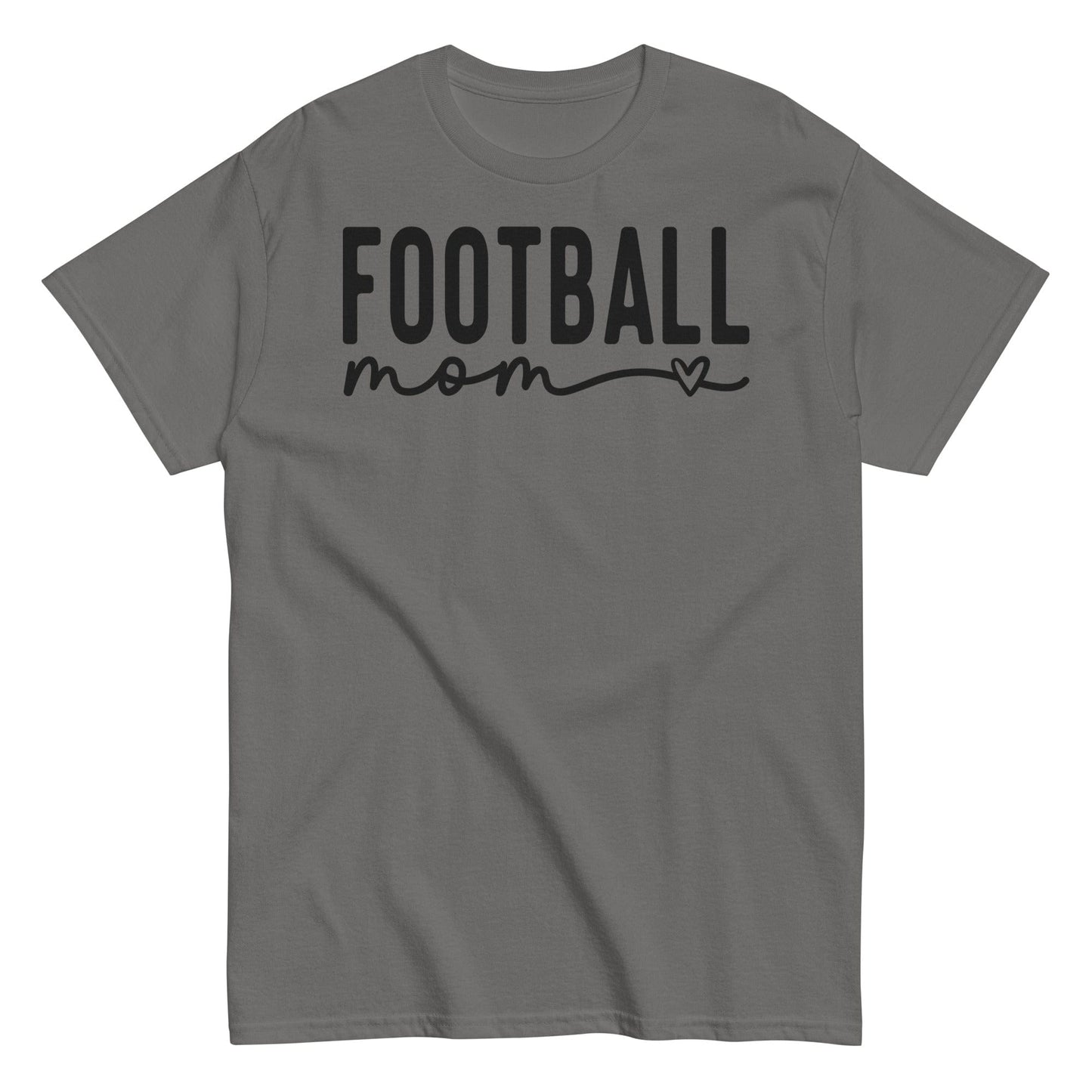 Football Mom Shirt - Bold Text with Heart - Black Text Charcoal / S Spirit Gear Collective T-Shirt
