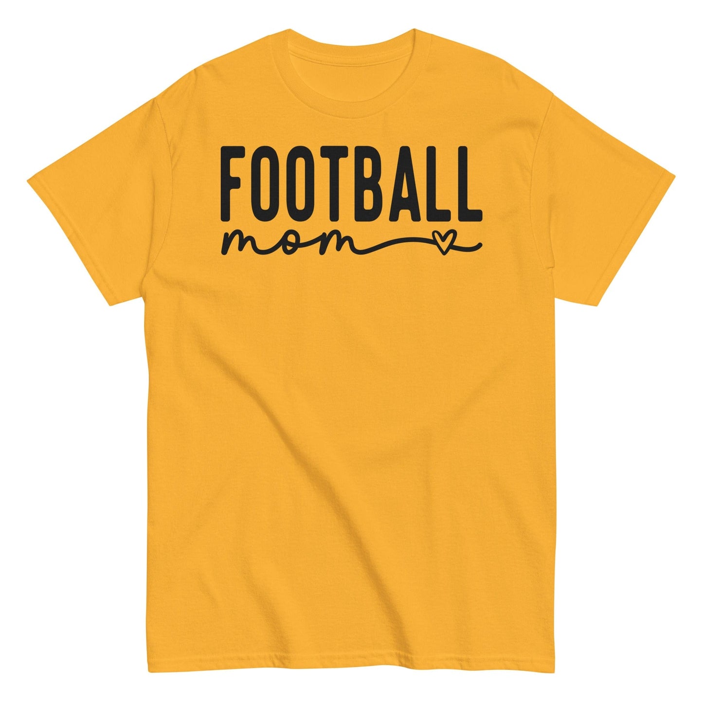 Football Mom Shirt - Bold Text with Heart - Black Text Gold / S Spirit Gear Collective T-Shirt