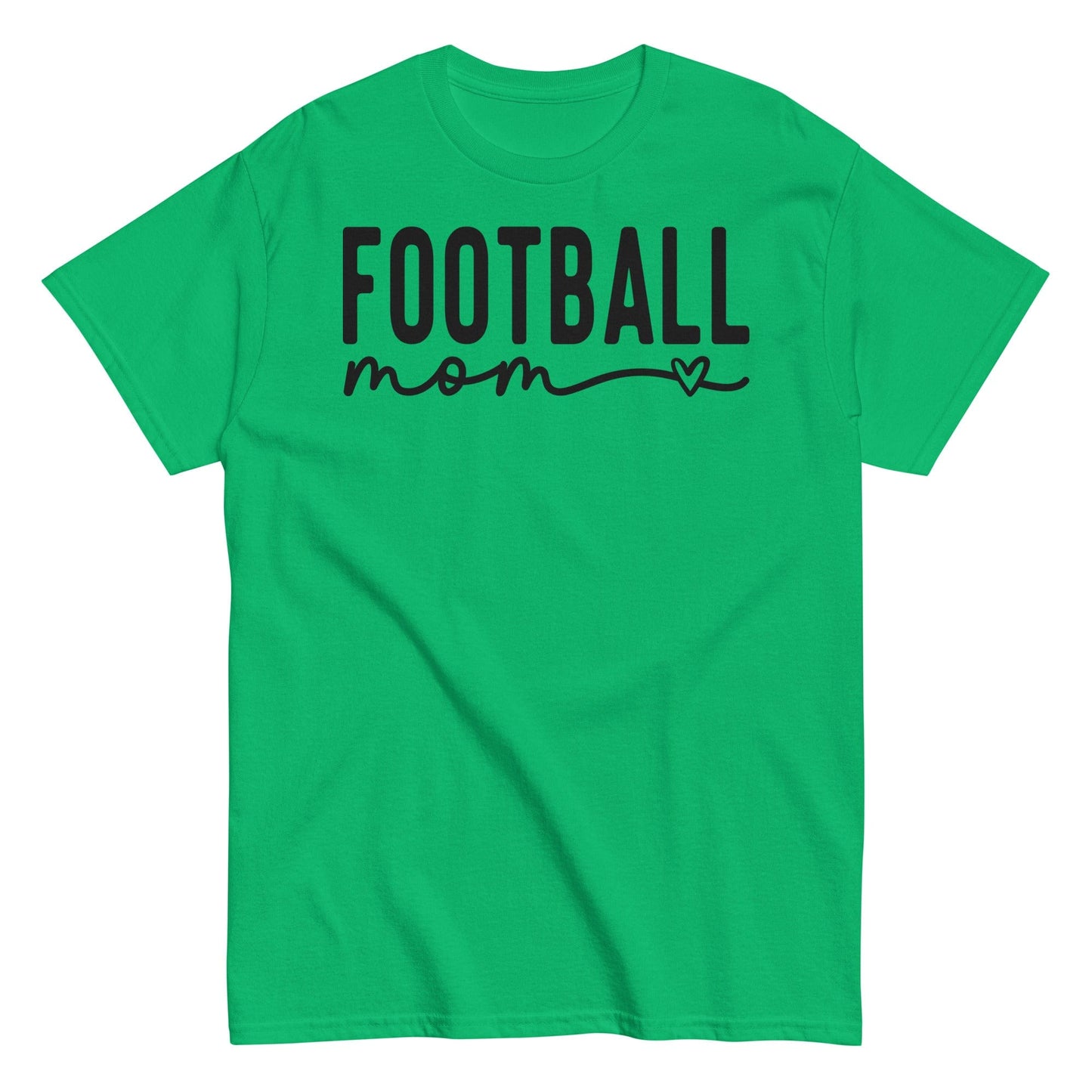 Football Mom Shirt - Bold Text with Heart - Black Text Irish Green / S Spirit Gear Collective T-Shirt