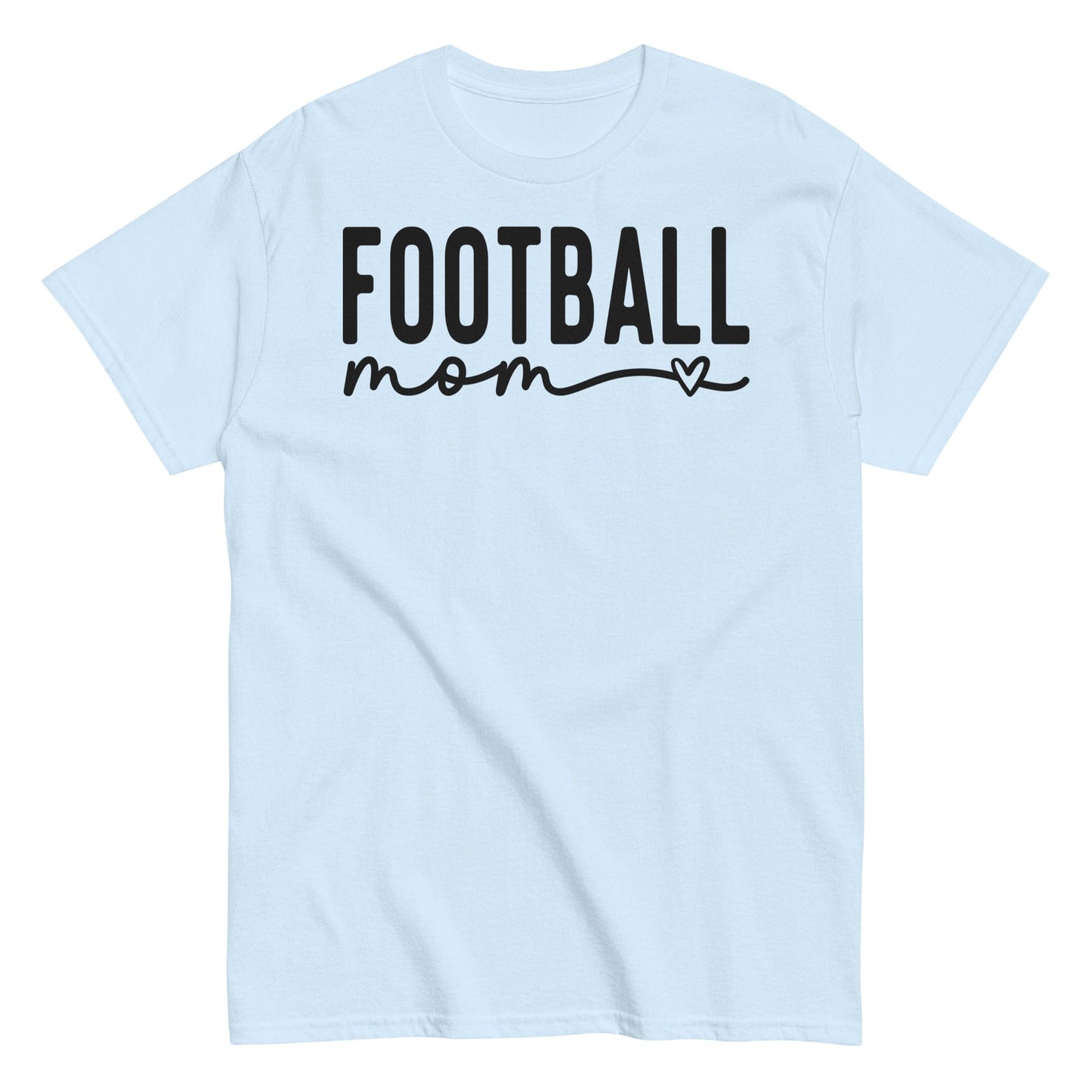 Football Mom Shirt - Bold Text with Heart - Black Text Light Blue / S Spirit Gear Collective T-Shirt