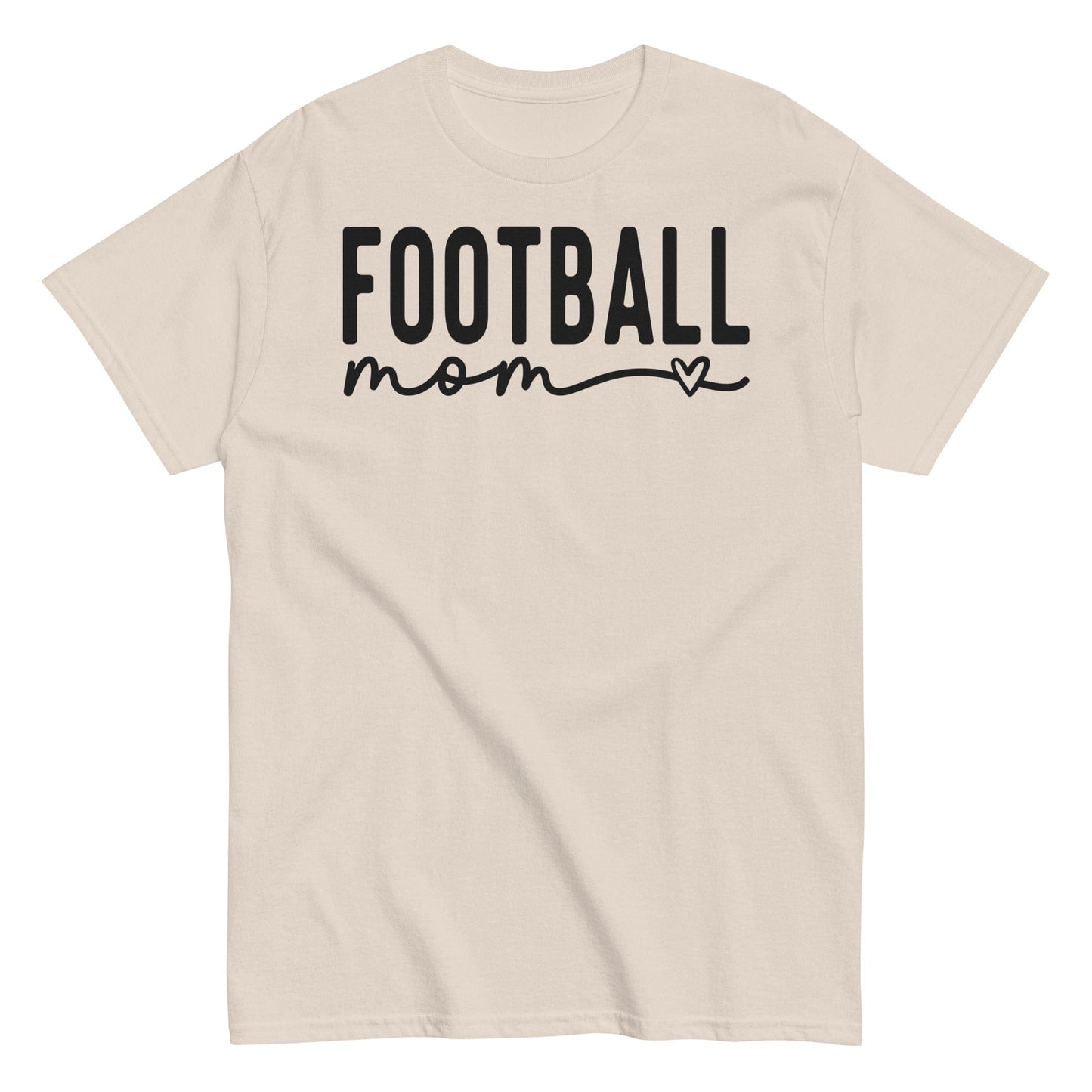 Football Mom Shirt - Bold Text with Heart - Black Text Natural / S Spirit Gear Collective T-Shirt