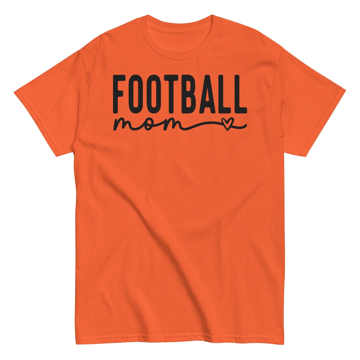 Football Mom Shirt - Bold Text with Heart - Black Text Orange / S Spirit Gear Collective T-Shirt