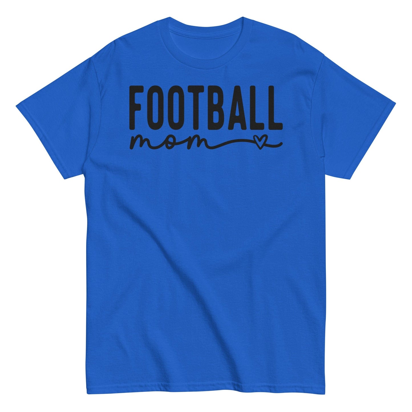 Football Mom Shirt - Bold Text with Heart - Black Text Royal / S Spirit Gear Collective T-Shirt