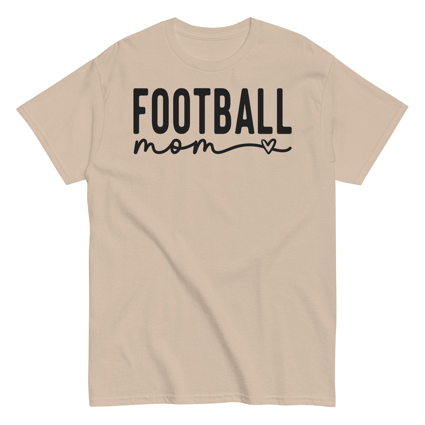 Football Mom Shirt - Bold Text with Heart - Black Text Sand / S Spirit Gear Collective T-Shirt