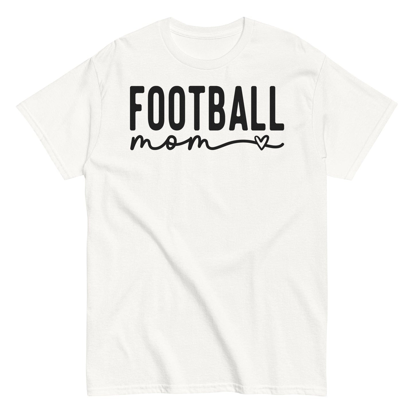 Football Mom Shirt - Bold Text with Heart - Black Text White / S Spirit Gear Collective T-Shirt