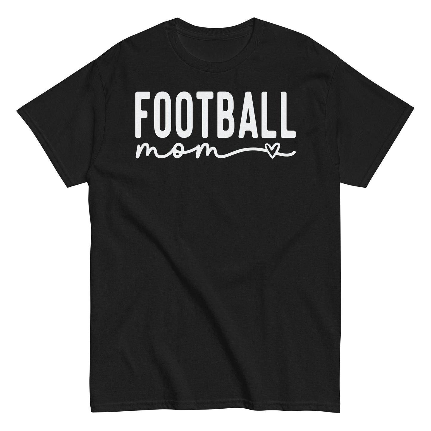 Football Mom Shirt - Bold Text with Heart - White Text Black / S Spirit Gear Collective T-Shirt
