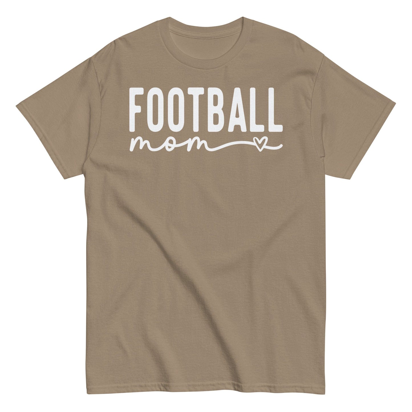 Football Mom Shirt - Bold Text with Heart - White Text Brown Savana / S Spirit Gear Collective T-Shirt