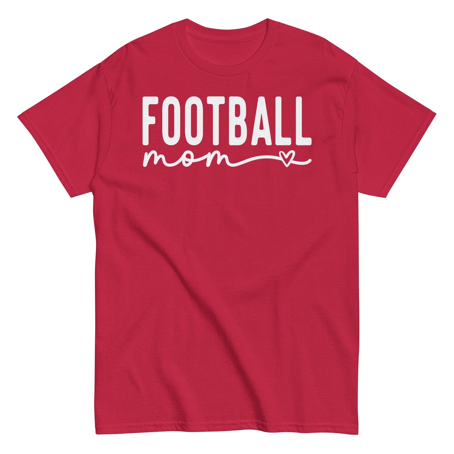 Football Mom Shirt - Bold Text with Heart - White Text Cardinal / S Spirit Gear Collective T-Shirt