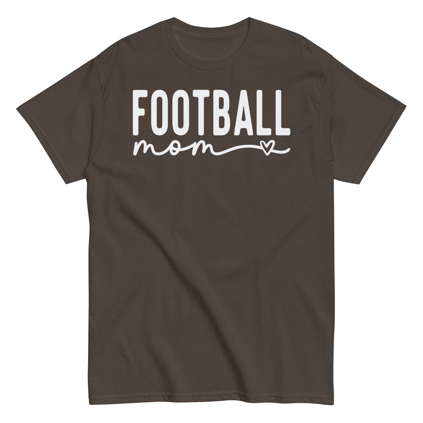 Football Mom Shirt - Bold Text with Heart - White Text Dark Chocolate / S Spirit Gear Collective T-Shirt