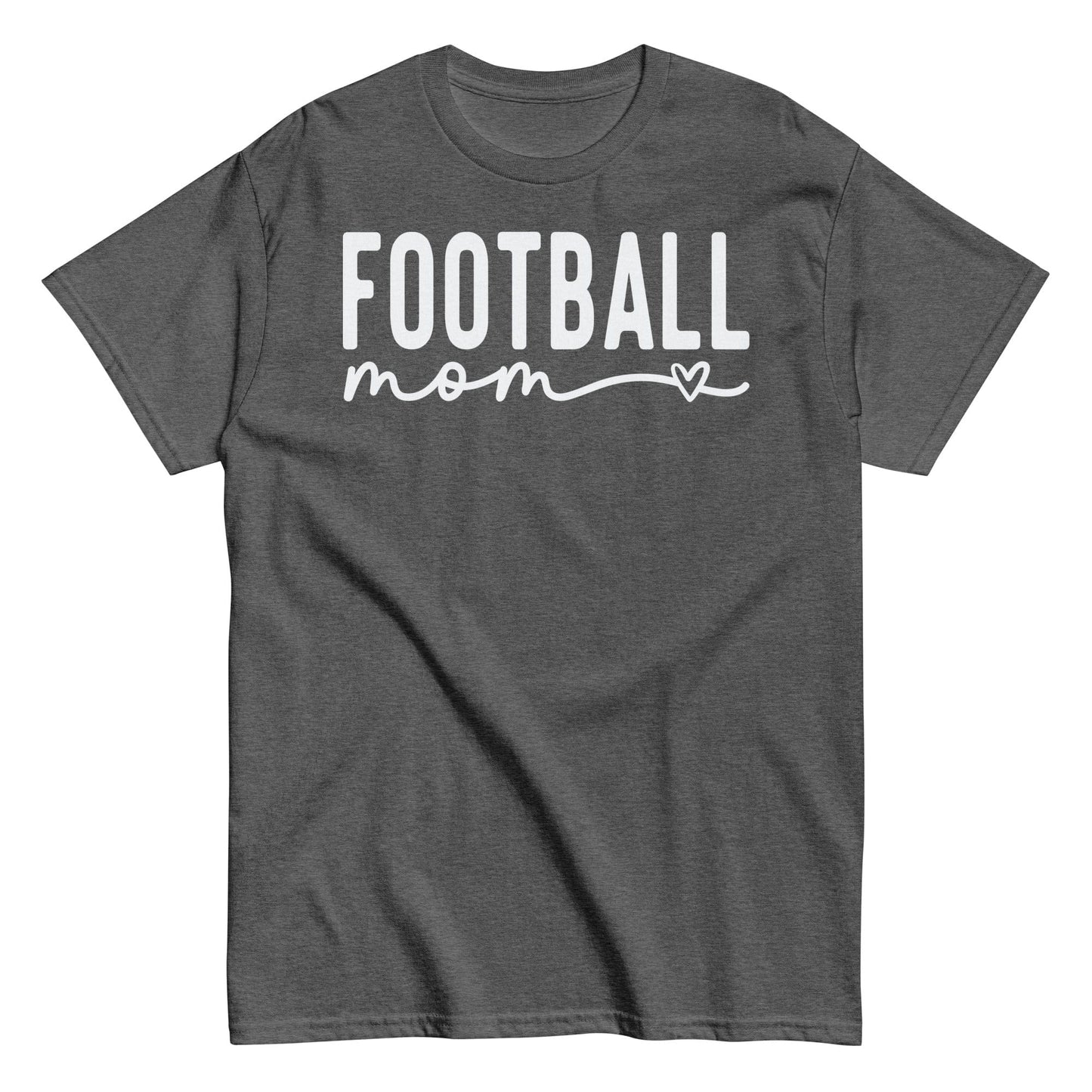 Football Mom Shirt - Bold Text with Heart - White Text Dark Heather / S Spirit Gear Collective T-Shirt