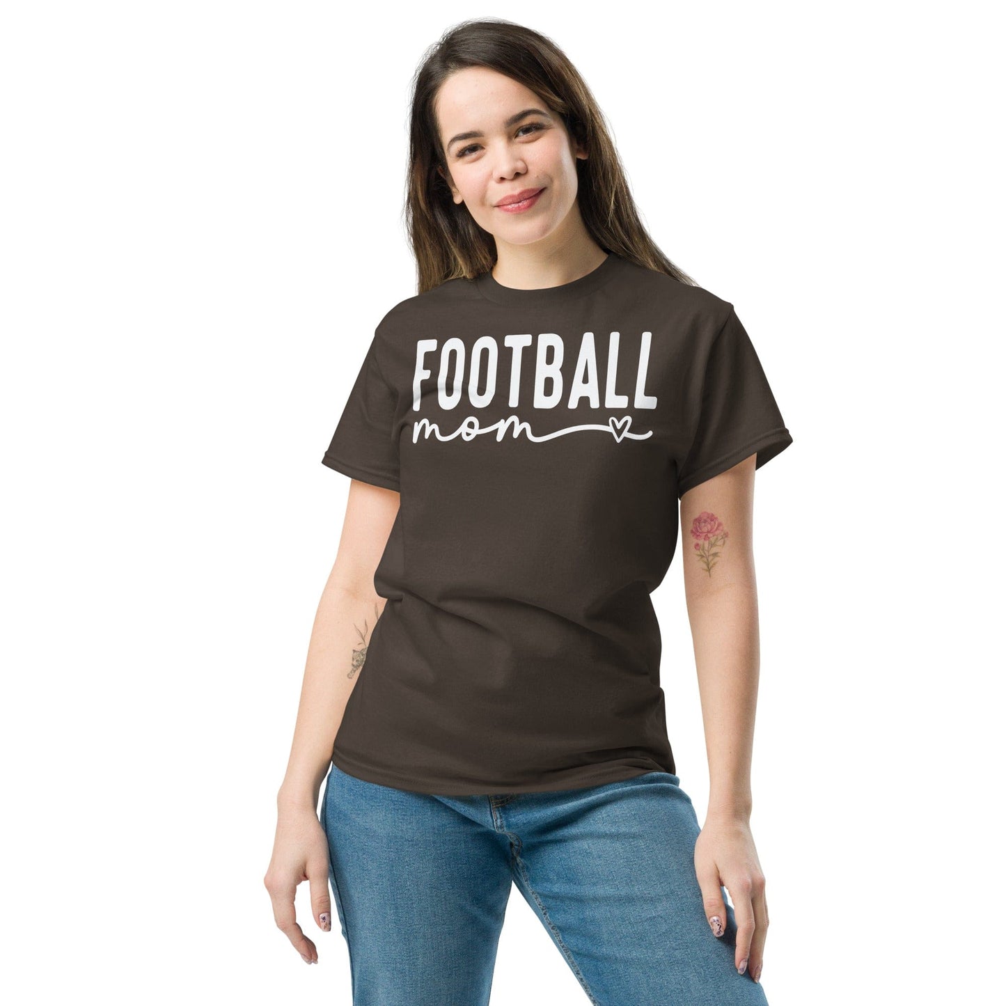 Football Mom Shirt - Bold Text with Heart - White Text Spirit Gear Collective T-Shirt