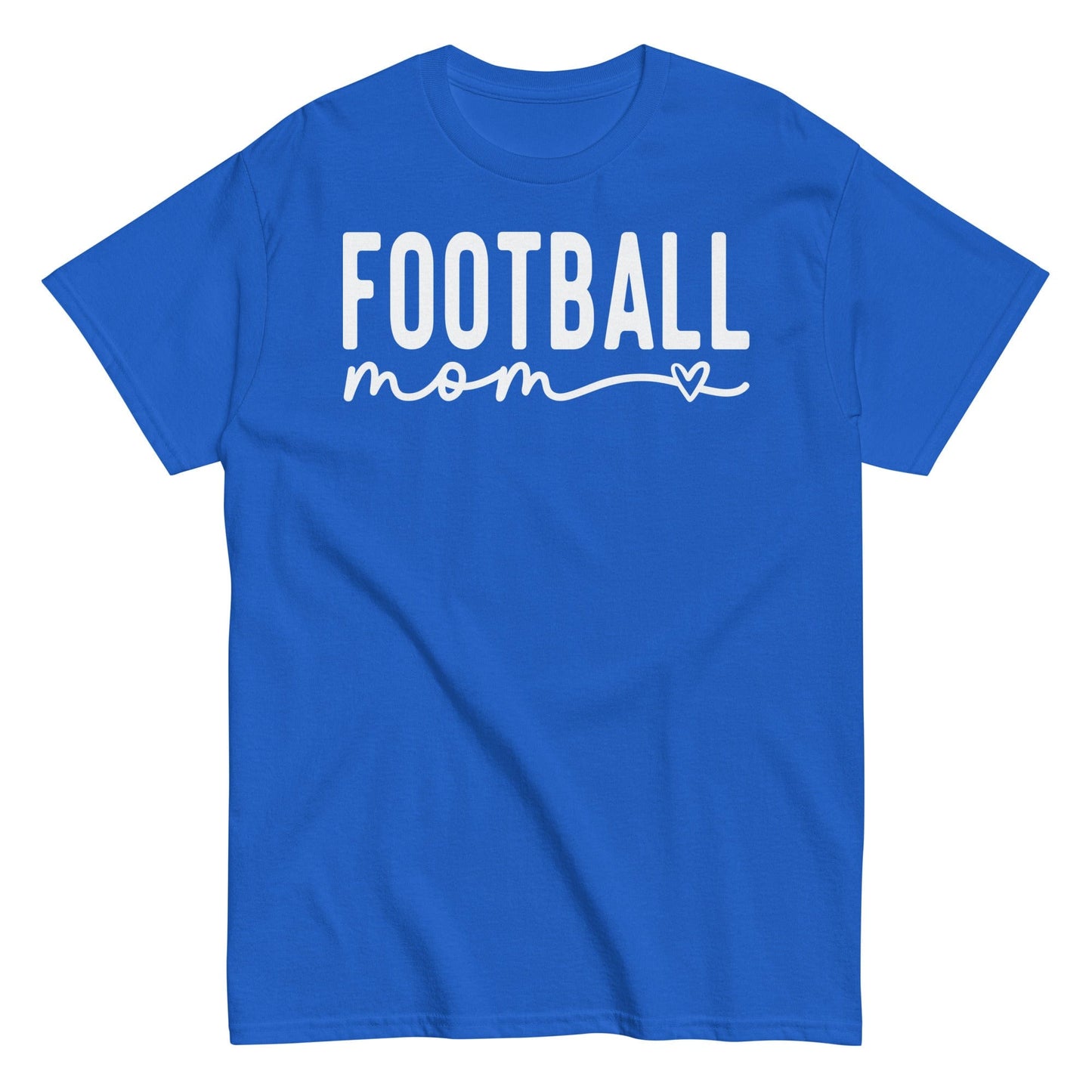 Football Mom Shirt - Bold Text with Heart - White Text Royal / S Spirit Gear Collective T-Shirt