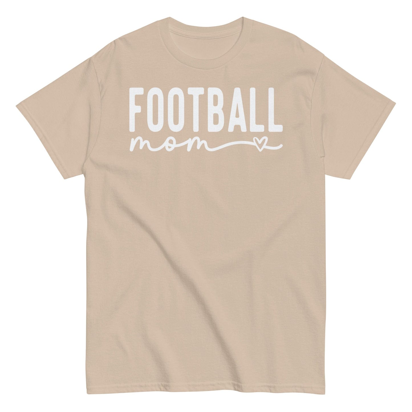 Football Mom Shirt - Bold Text with Heart - White Text Sand / S Spirit Gear Collective T-Shirt