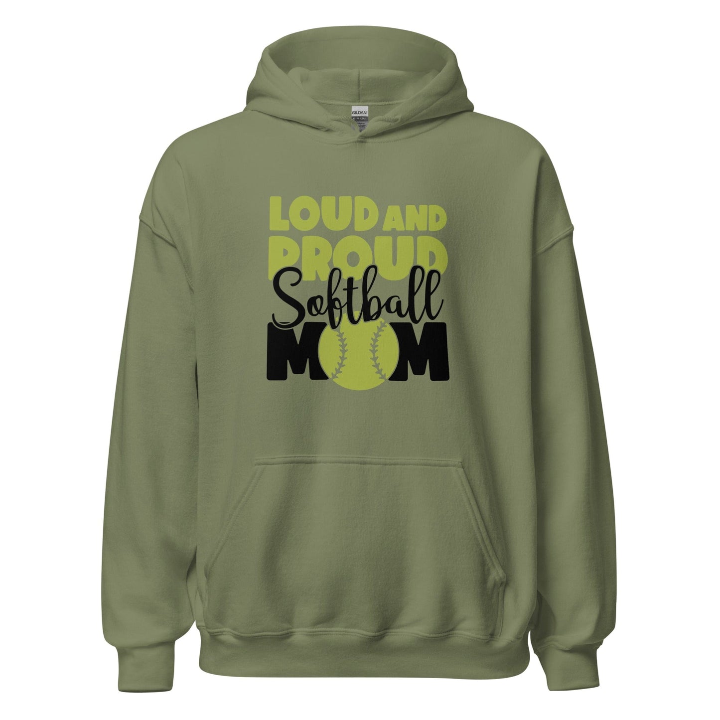 Loud and Proud Softball Mom Hoodie Military Green / S Spirit Gear Collective Hoodie