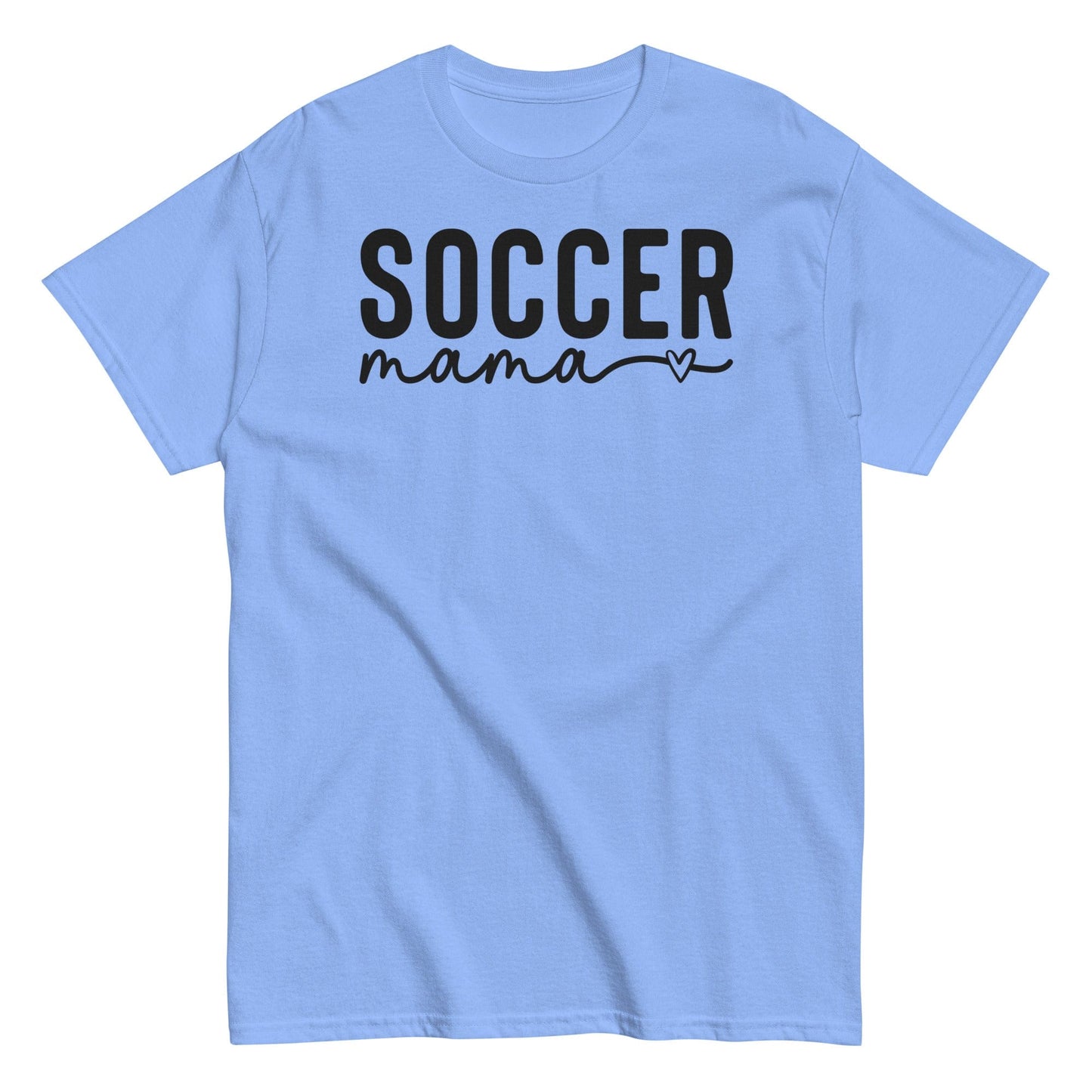 Soccer Mama Shirt with Heart - Black Text Carolina Blue / S Spirit Gear Collective T-Shirt